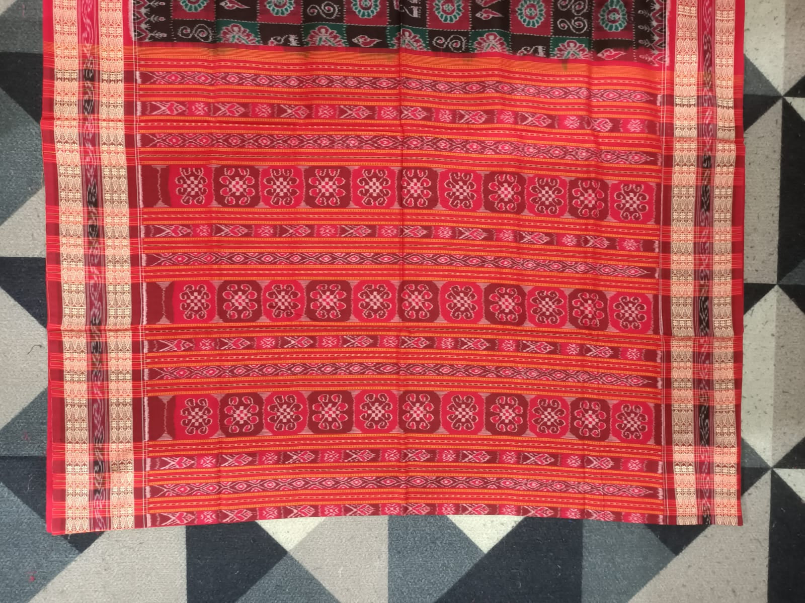 Black Red Laxmi Pada Jhoti Design Sambalpuri Cotton Saree