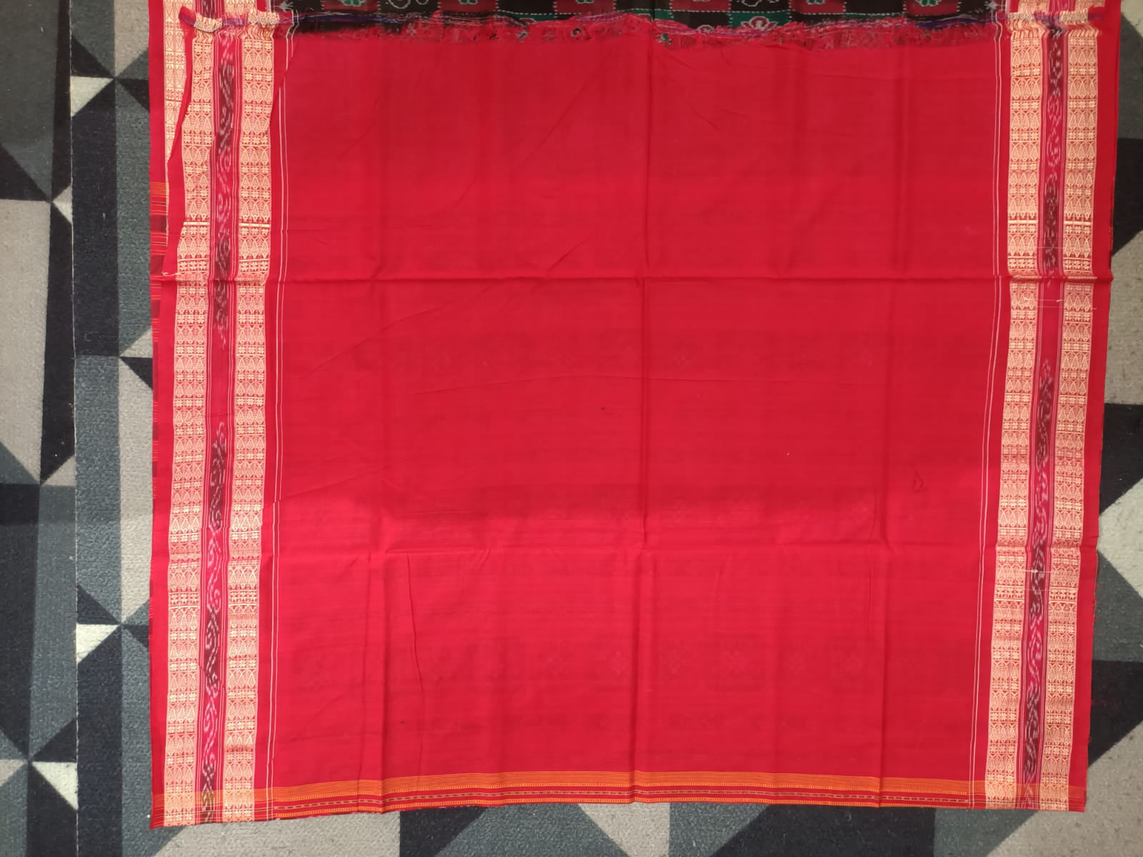 Black Red Laxmi Pada Jhoti Design Sambalpuri Cotton Saree