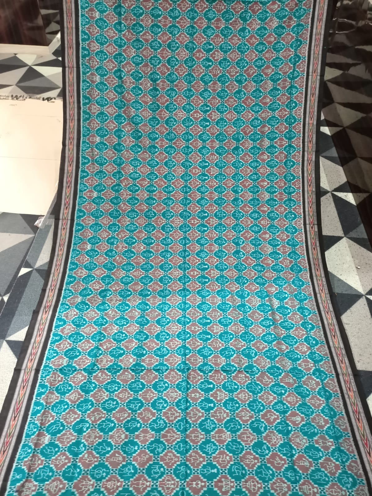 Rama Green Black Tribal Design Sambalpuri Cotton Saree