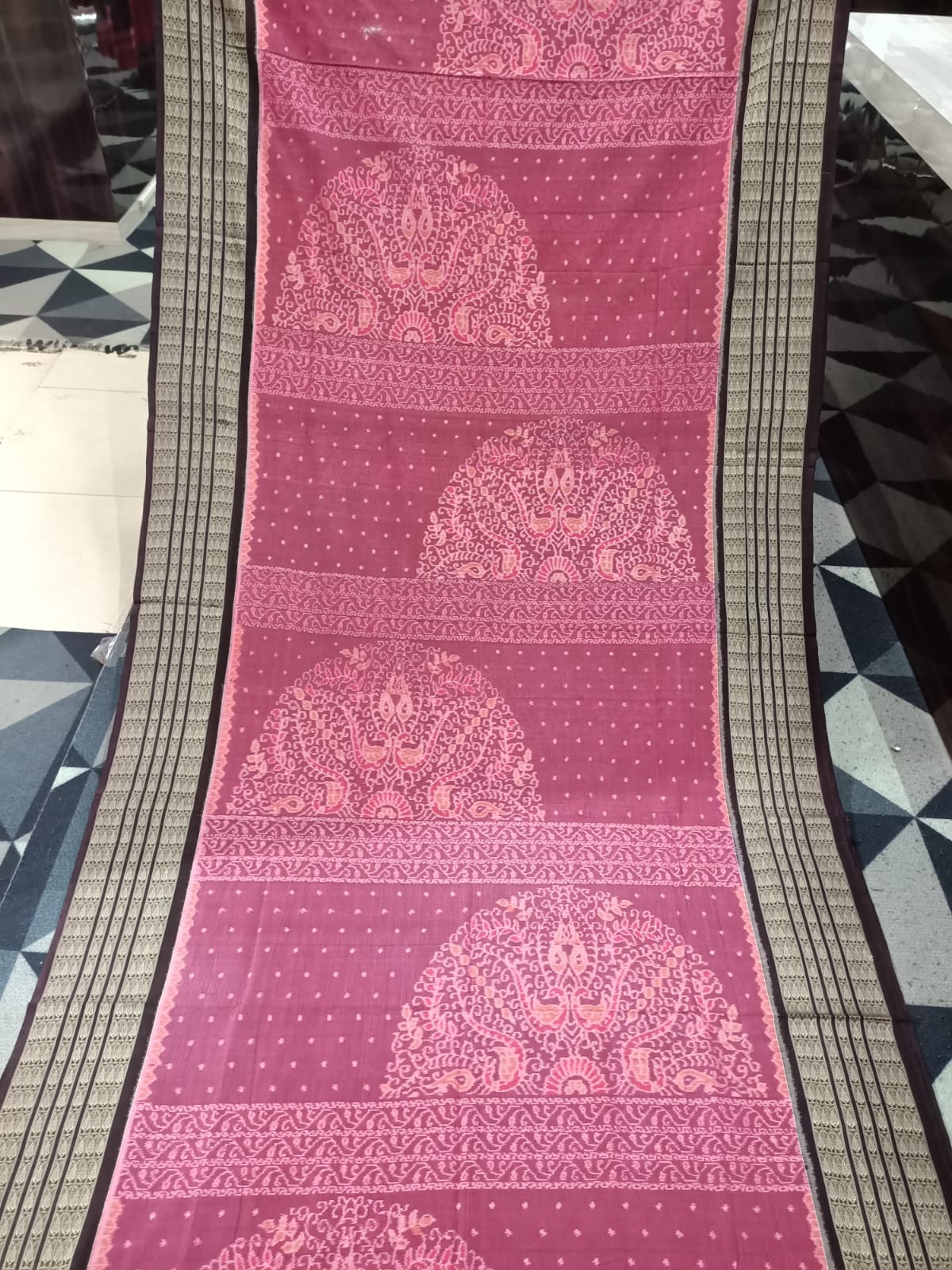 Peach Coffee Half Circle Lata Design Sambalpuri Cotton Saree