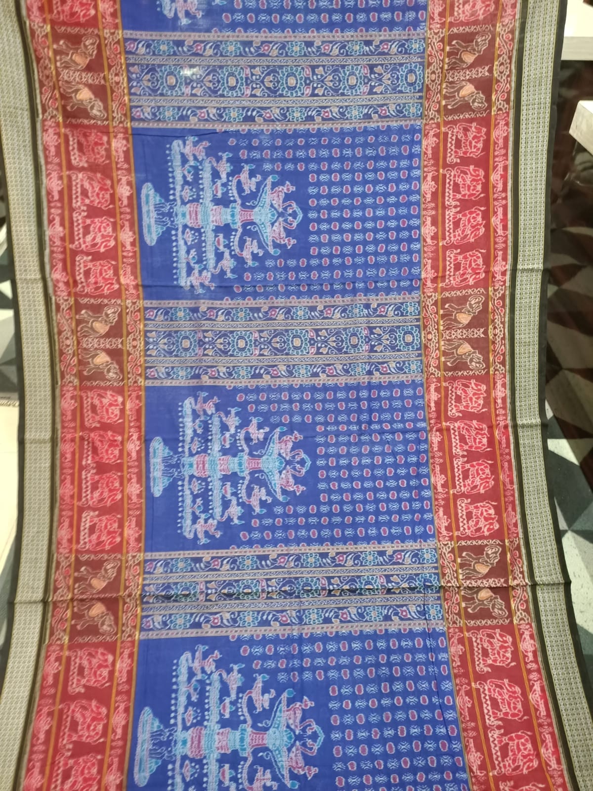 Blue Maroon Black Akhanda Dipa Design Sambalpuri Cotton Saree