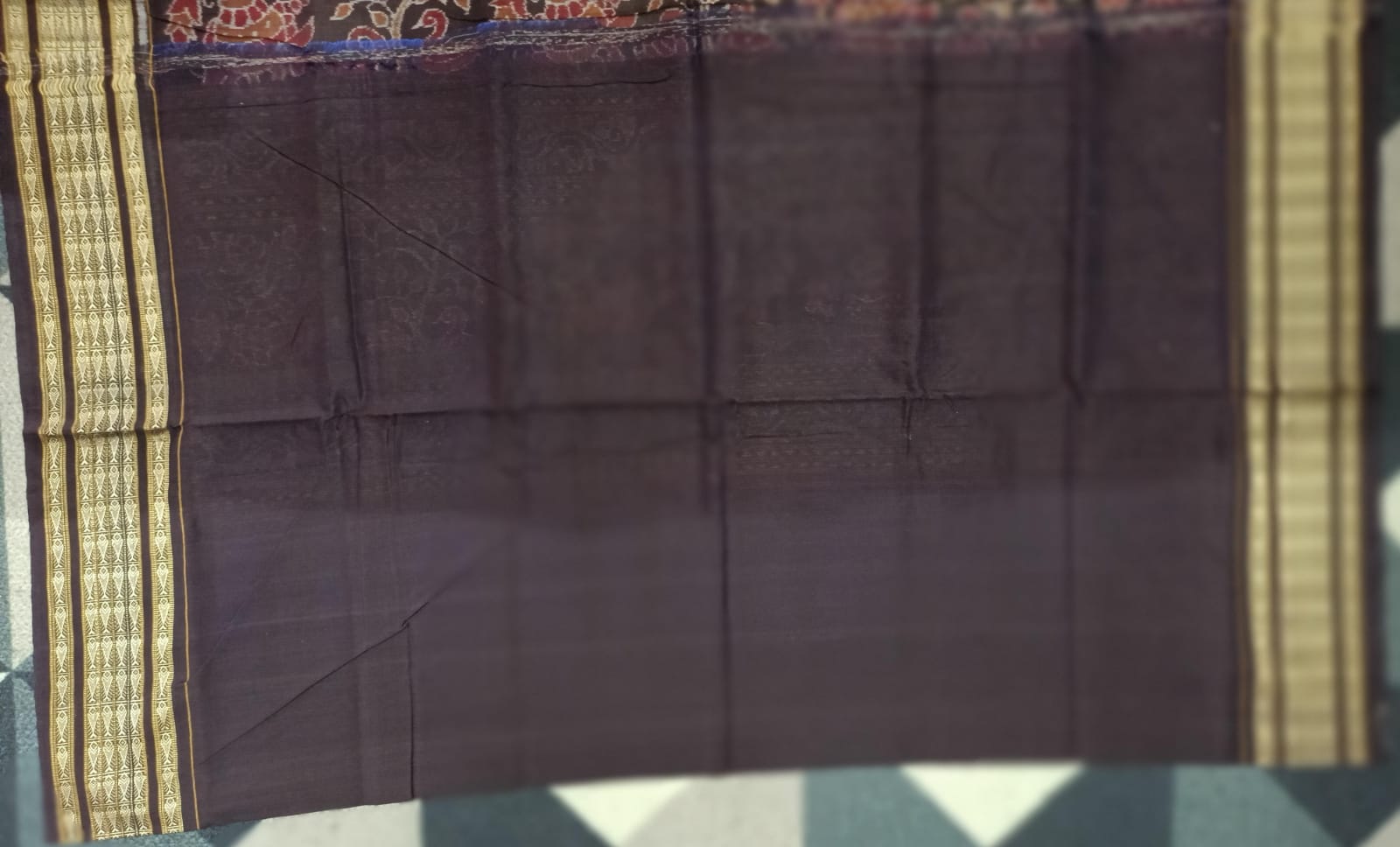 Navy Blue Coffee Jangal Design Sambalpuri Cotton Saree