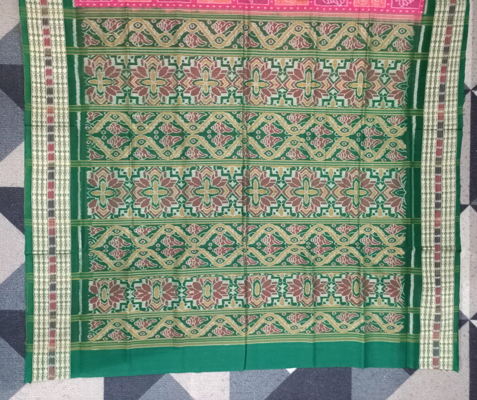 Peach Green Nabakothi Design Sambalpuri Cotton Saree
