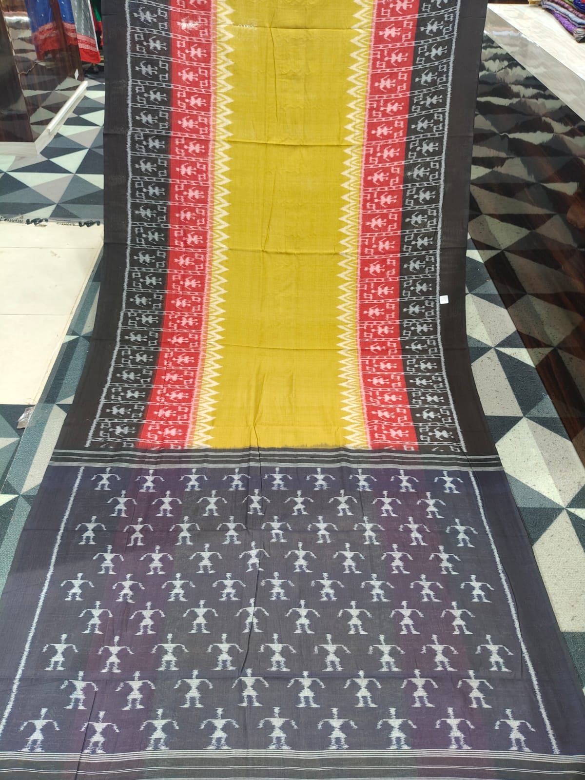 Mehendi Black Red Scot Tribal Design Khandua Cotton Saree