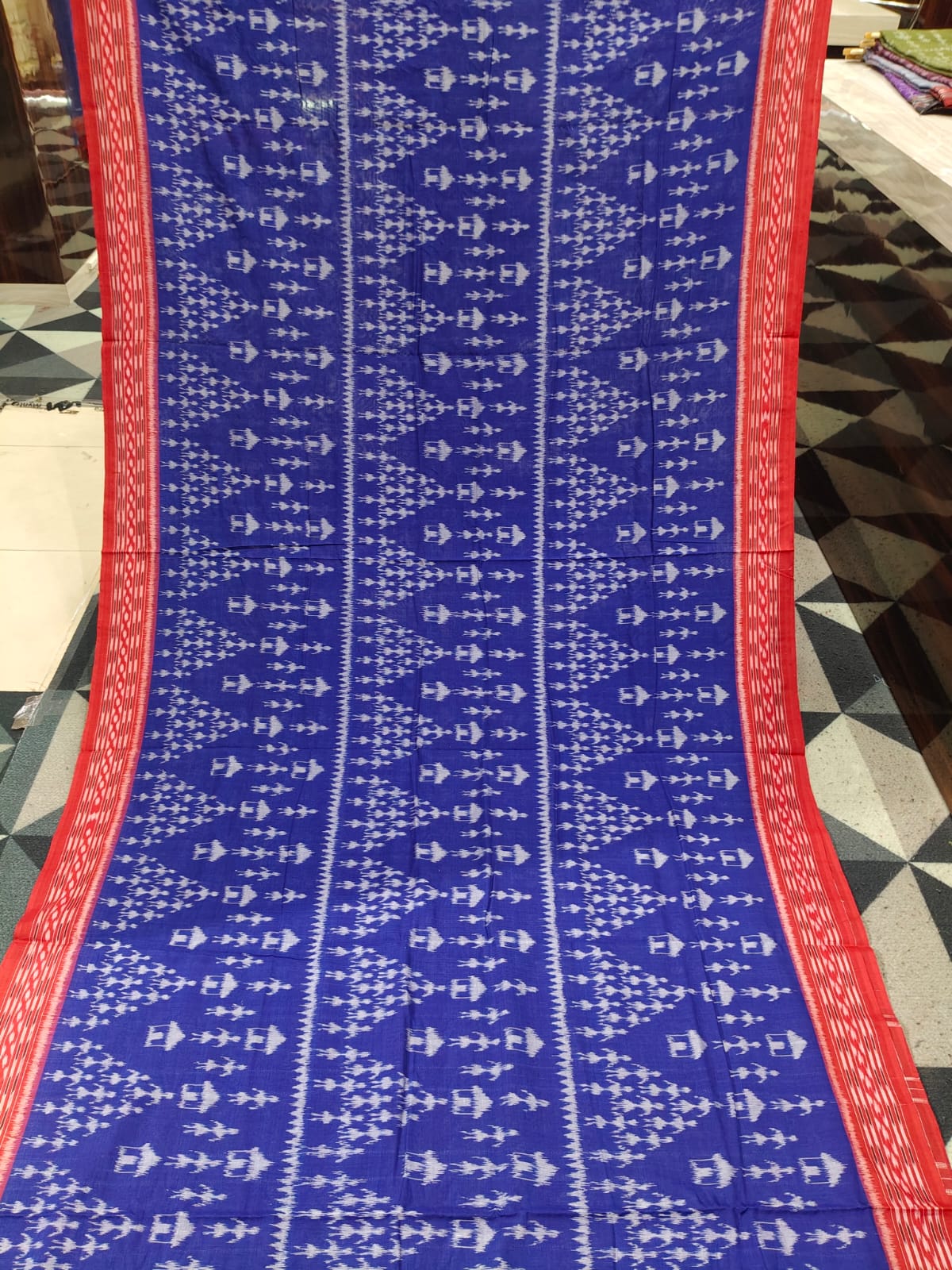 Blue Red Tribal Khandua Cotton Saree