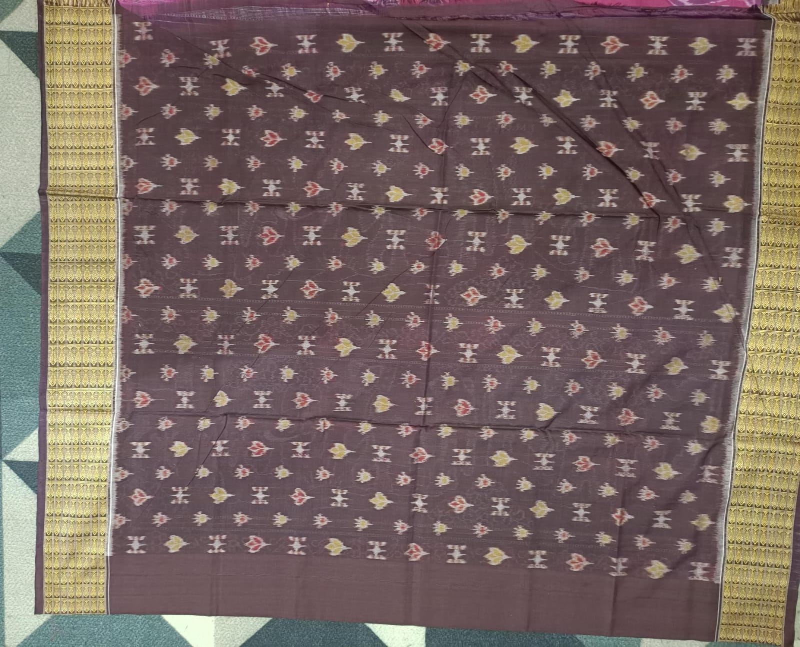 Magenta Coffee Elephant Design Sambalpuri Cotton Saree