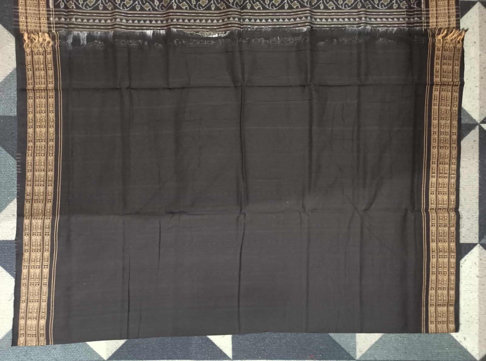 Black Mehendi Green Konark Chakra & Dancer Design Sambalpuri Cotton Saree
