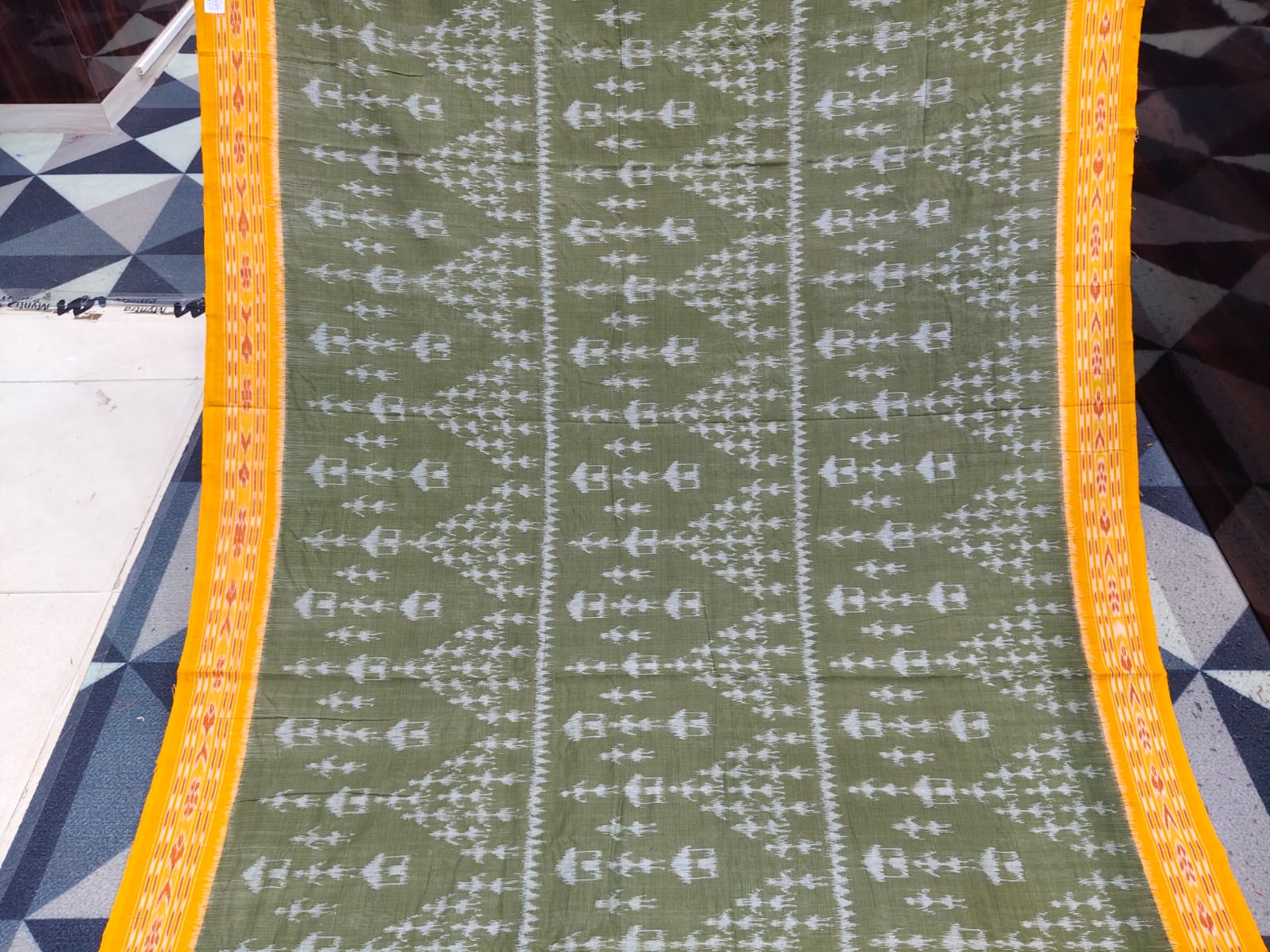 Mehendi Green Yellow Tribal Khandua Cotton Saree