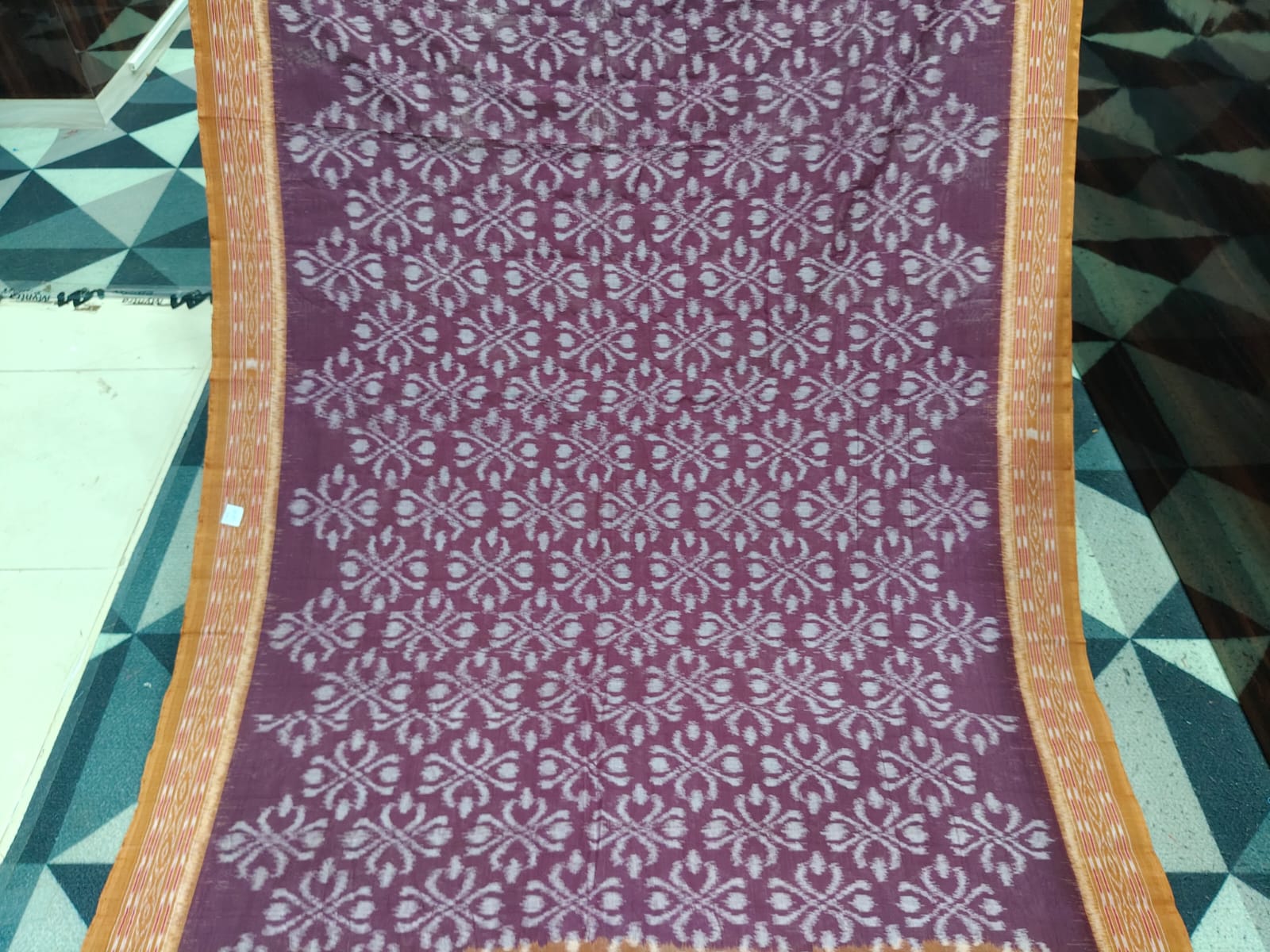 Deep Purple Rust Flower Khandua Cotton Saree