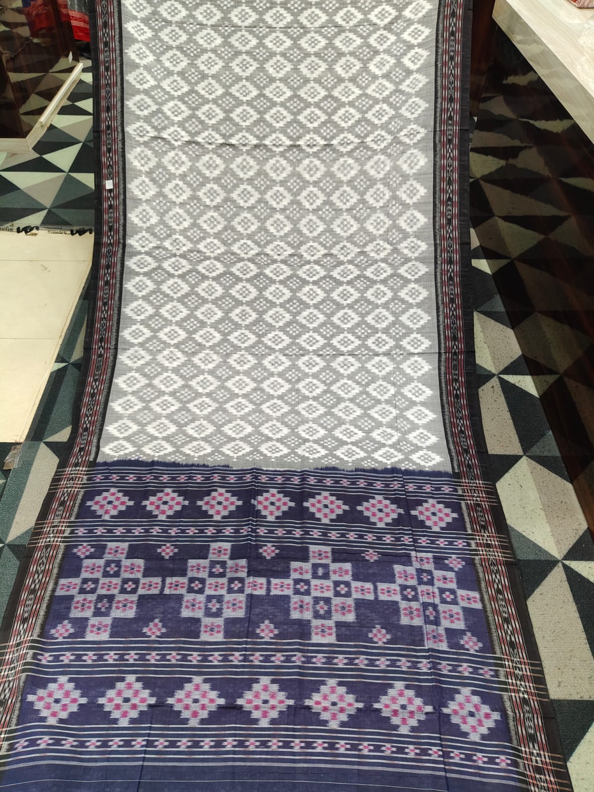 Grey Black Pasapali Khandua Cotton Saree