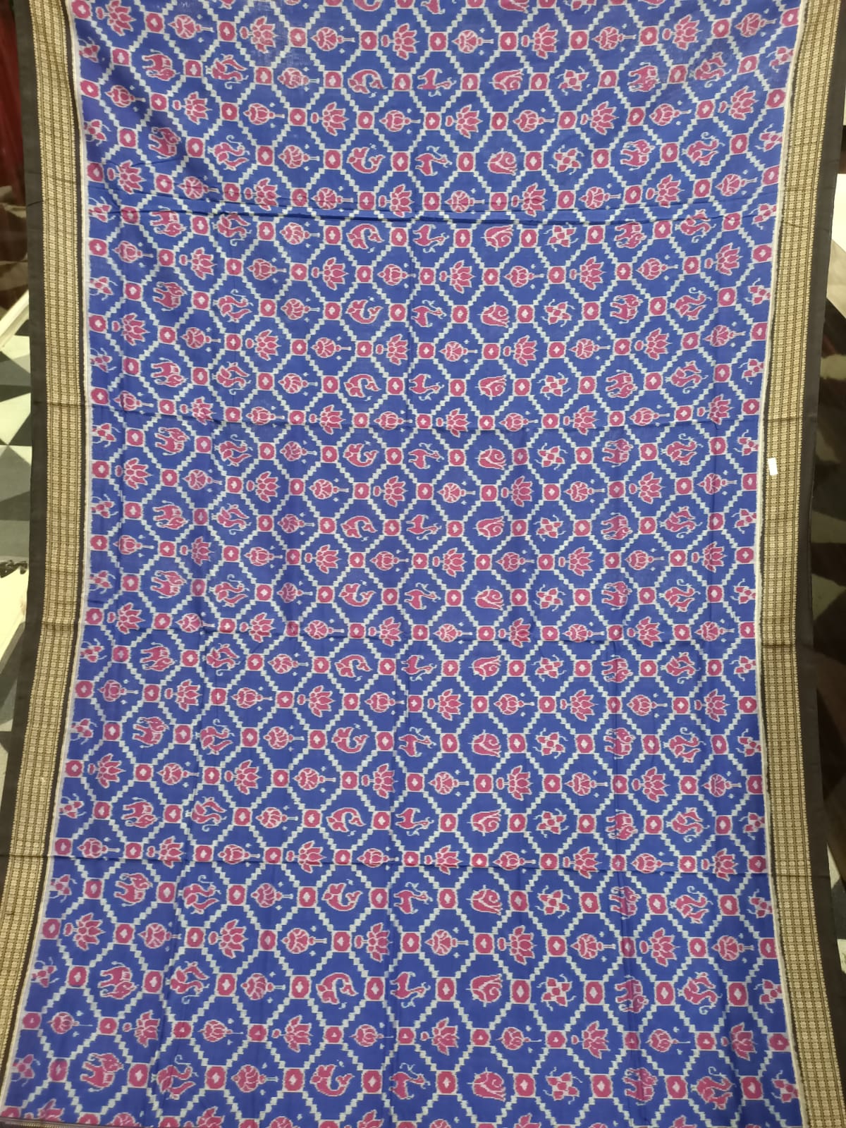 Blue Black Traditional Motive Design Sambalpuri Cotton Saree