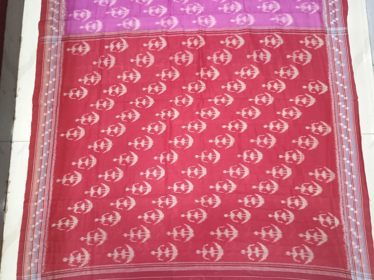 Pink Maroon Tribal Design Khandua Cotton Saree