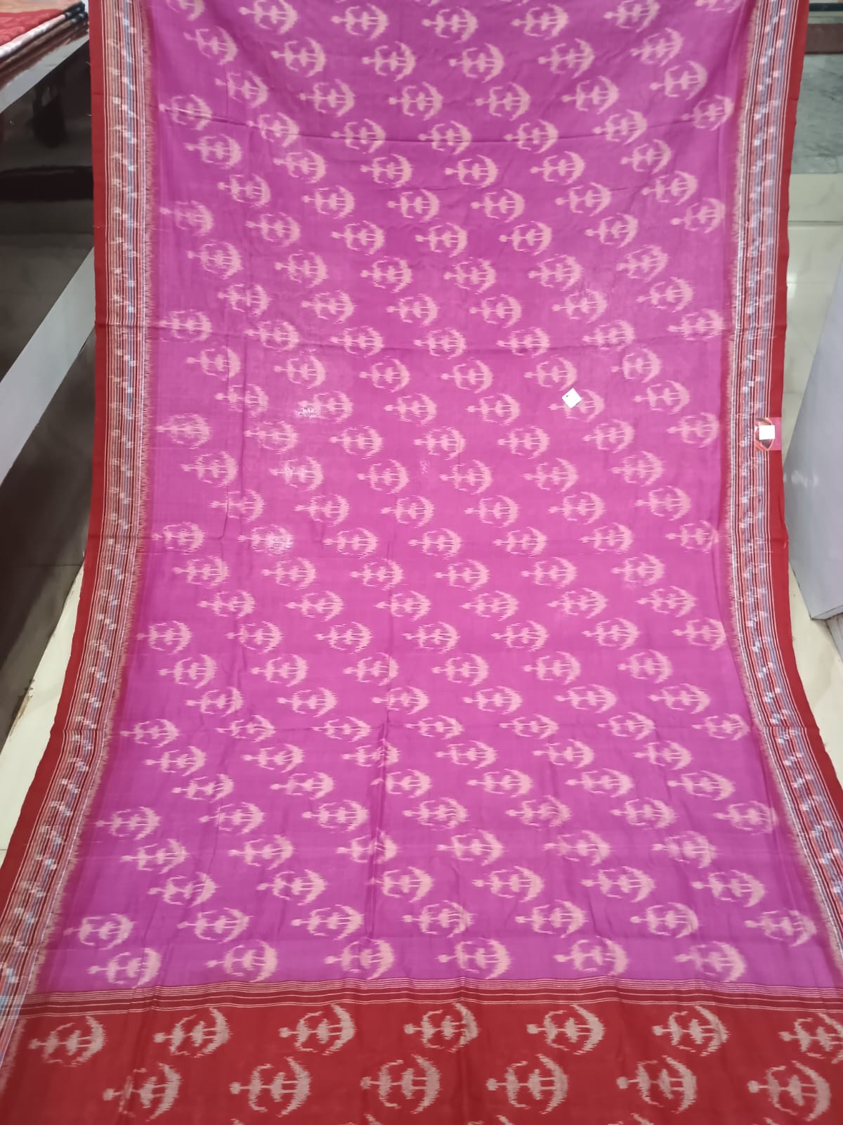 Pink Maroon Tribal Design Khandua Cotton Saree