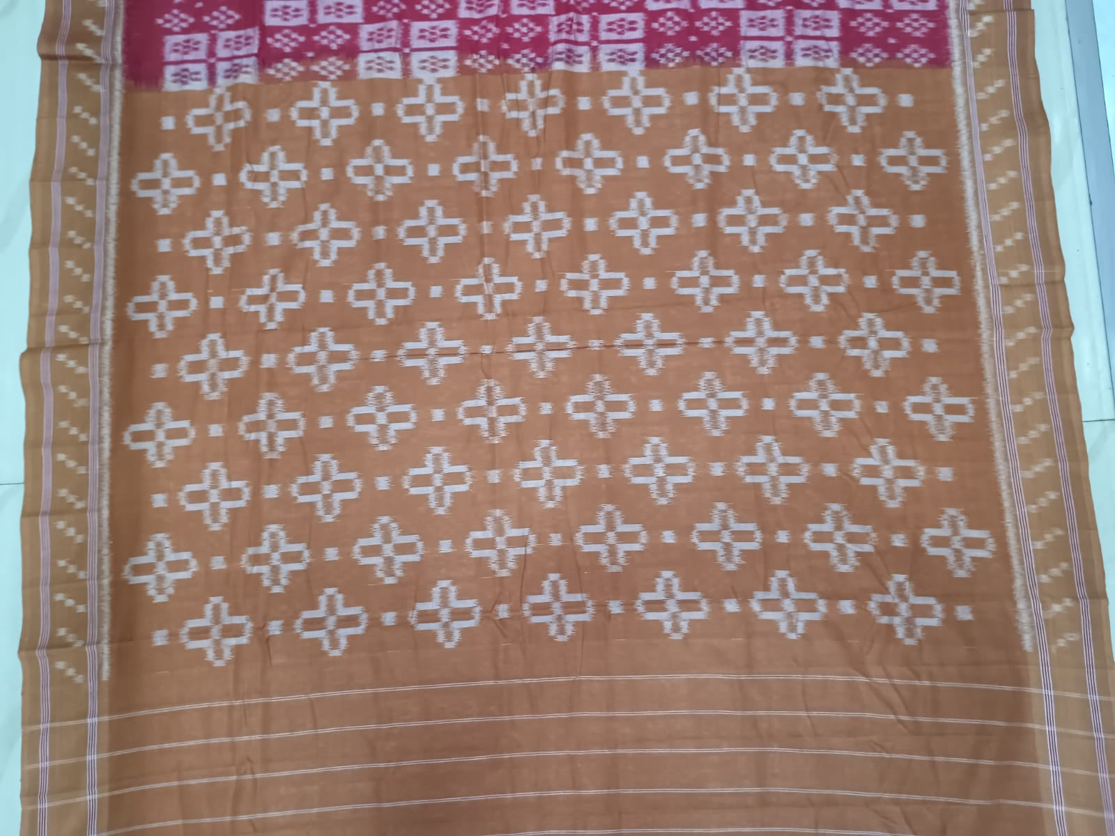 Maroon Brown Pasapali Design Khandua Cotton Saree