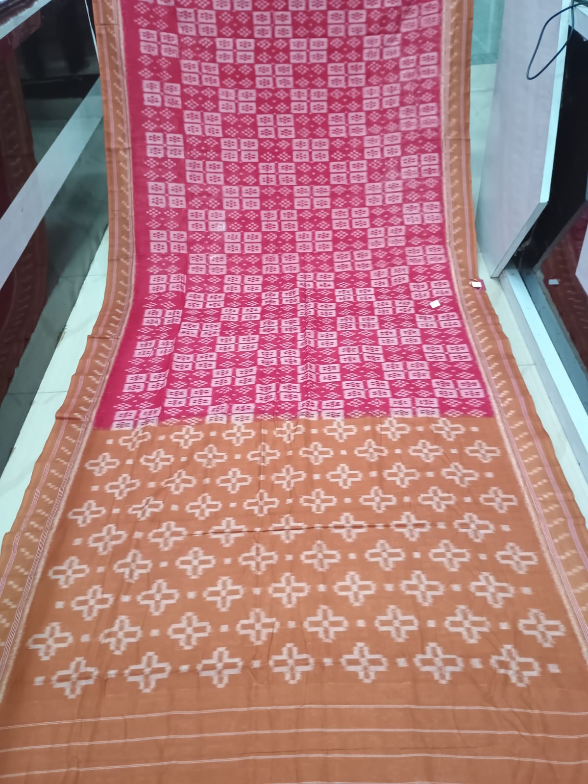 Maroon Brown Pasapali Design Khandua Cotton Saree