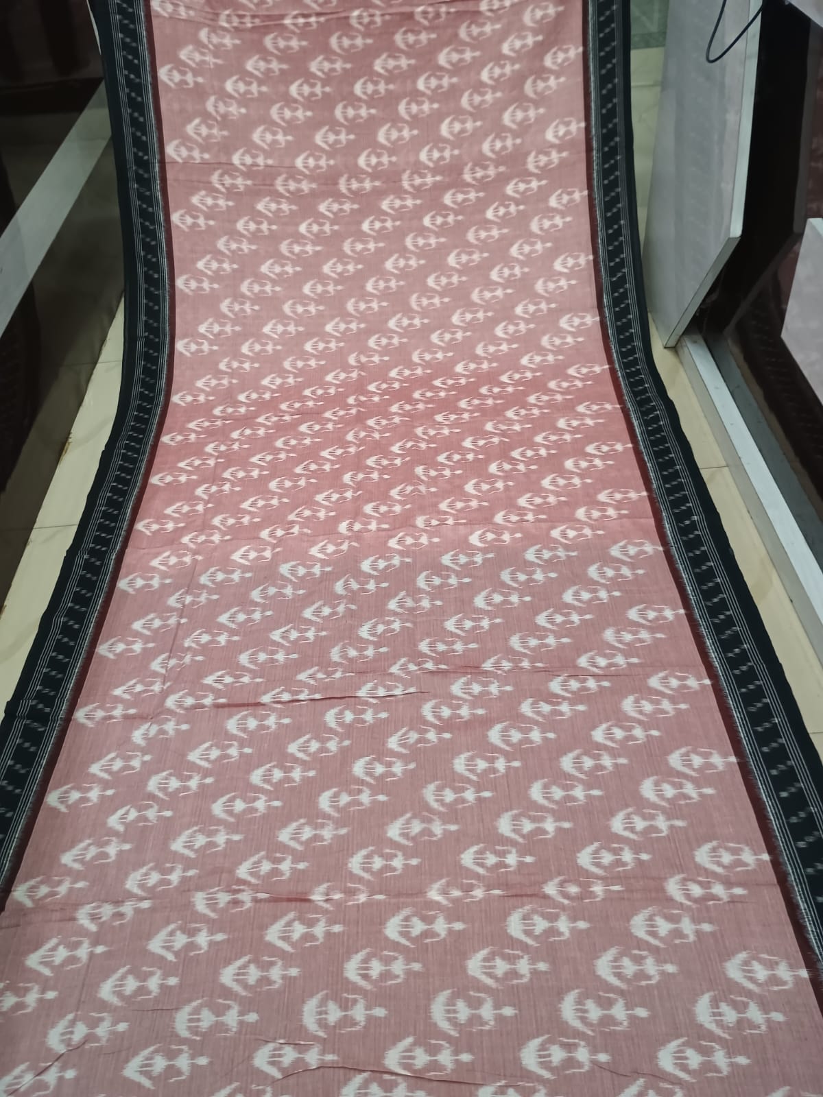Peach Black Tribal Design Khandua Cotton Saree