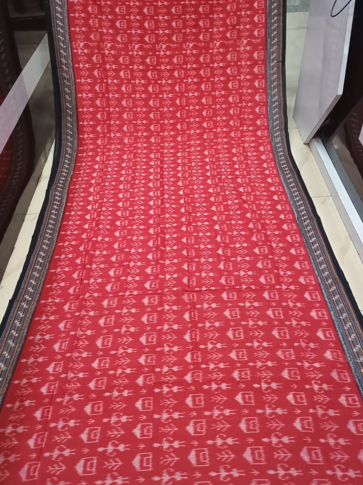 Maroon Black Tribal And House Khandua Cotton Saree