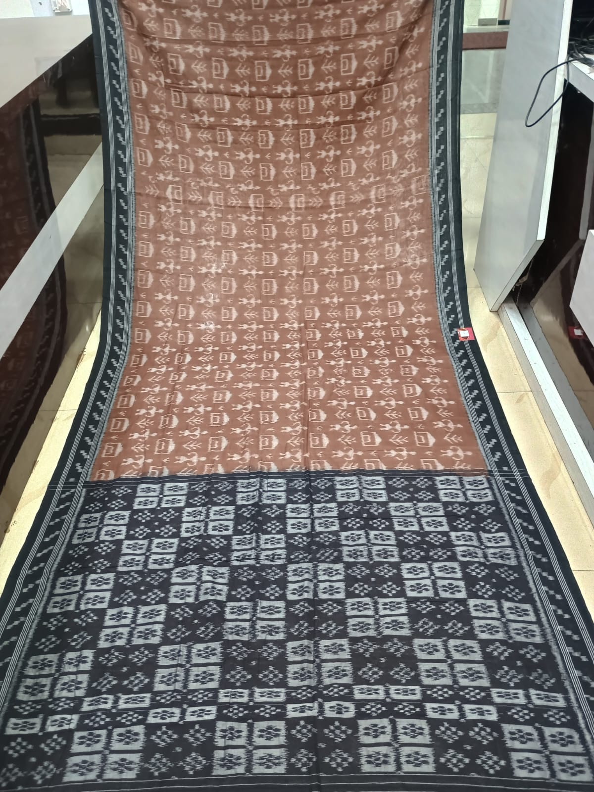 Brown Black Tribal And House Khandua Cotton Saree
