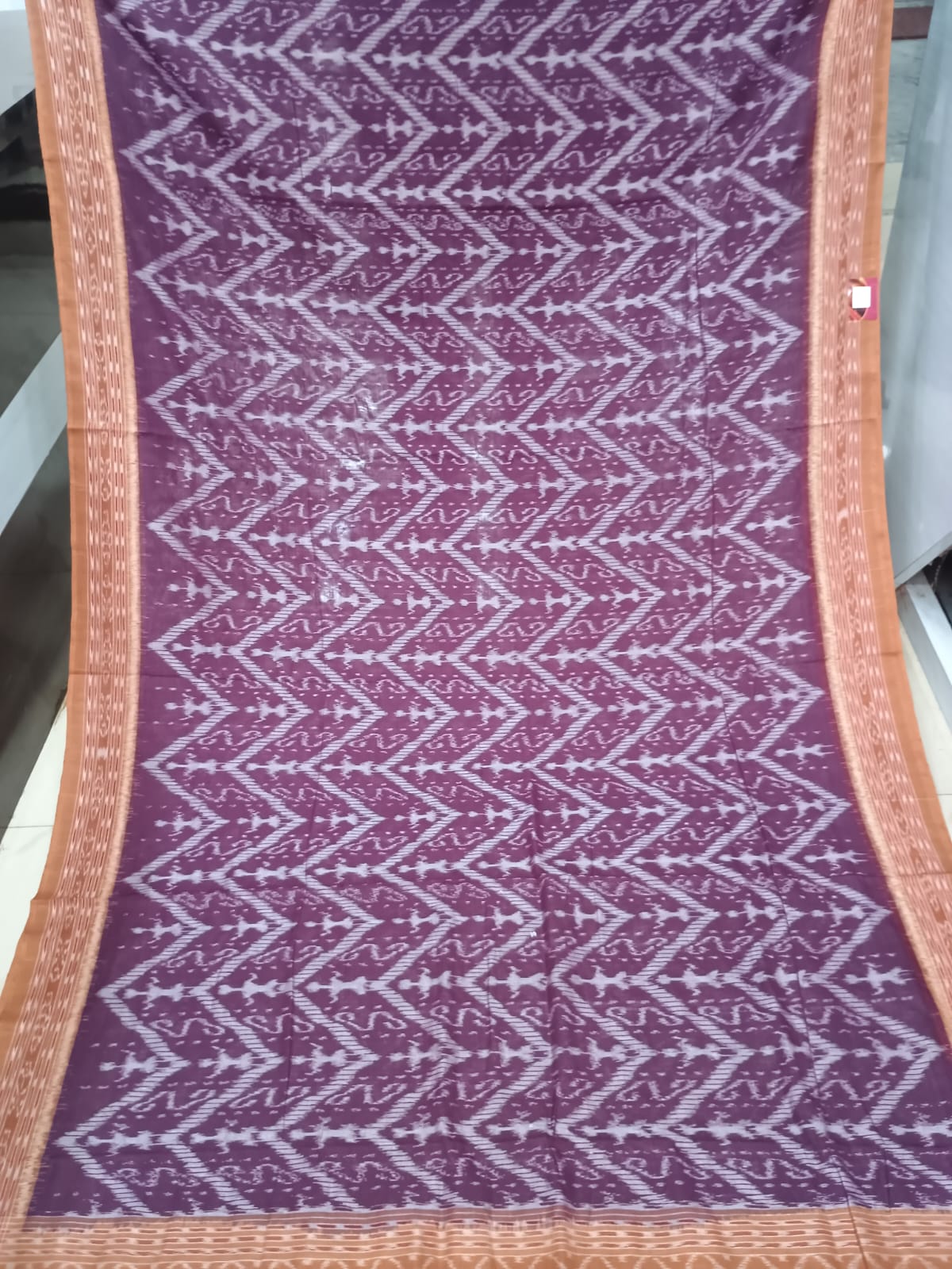 Deep Purple Rust Tribal Design Khandua Cotton Saree