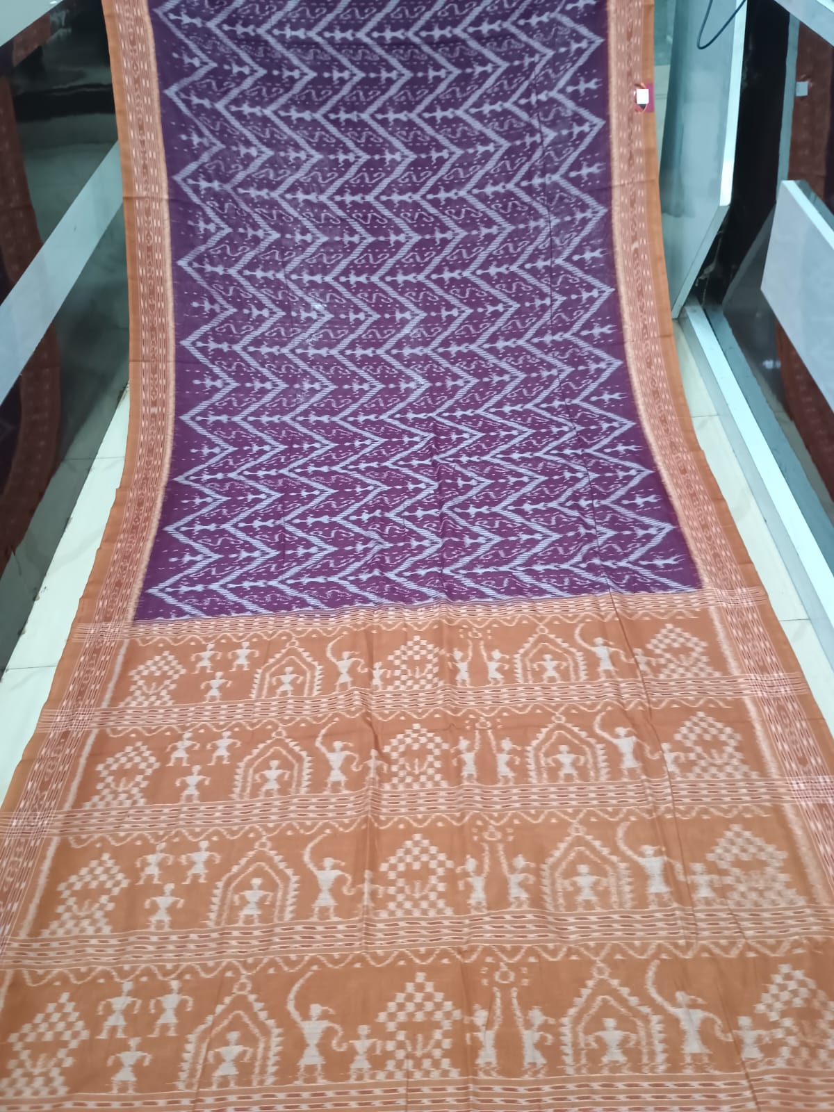 Deep Purple Rust Tribal Design Khandua Cotton Saree