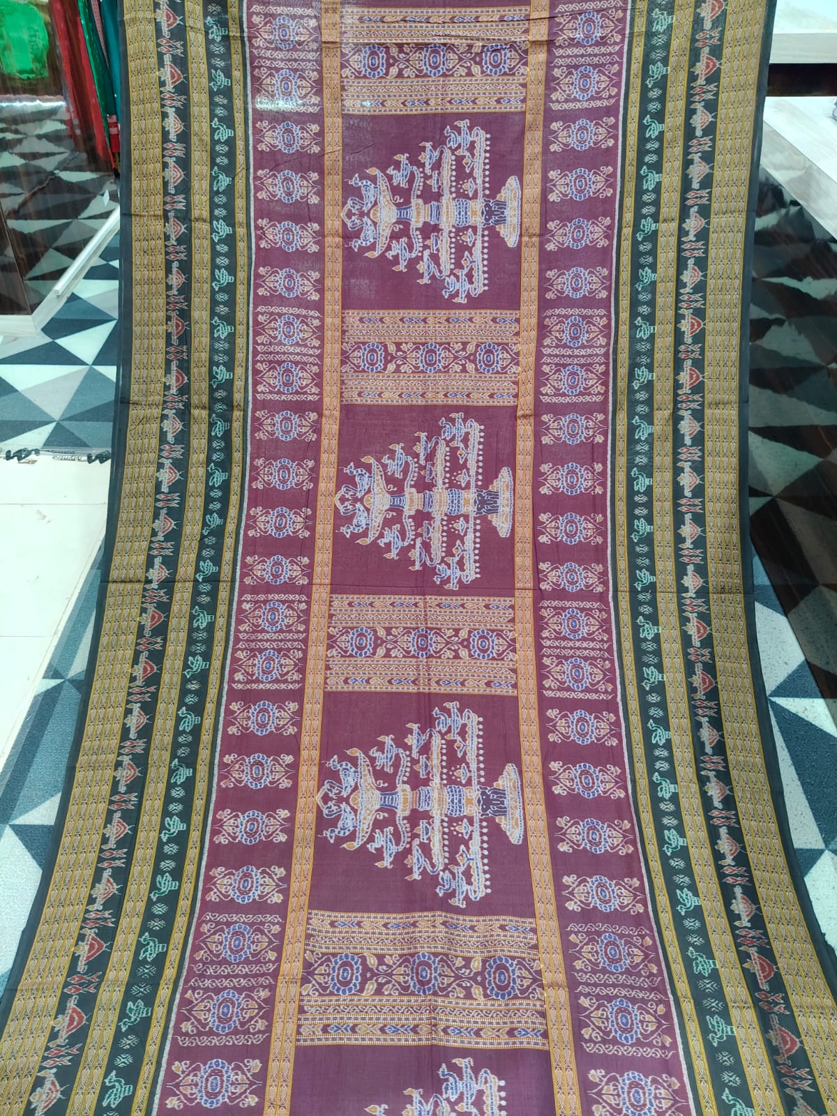 Coffee Black Akhanda Dipa Design Sambalpuri Cotton Saree