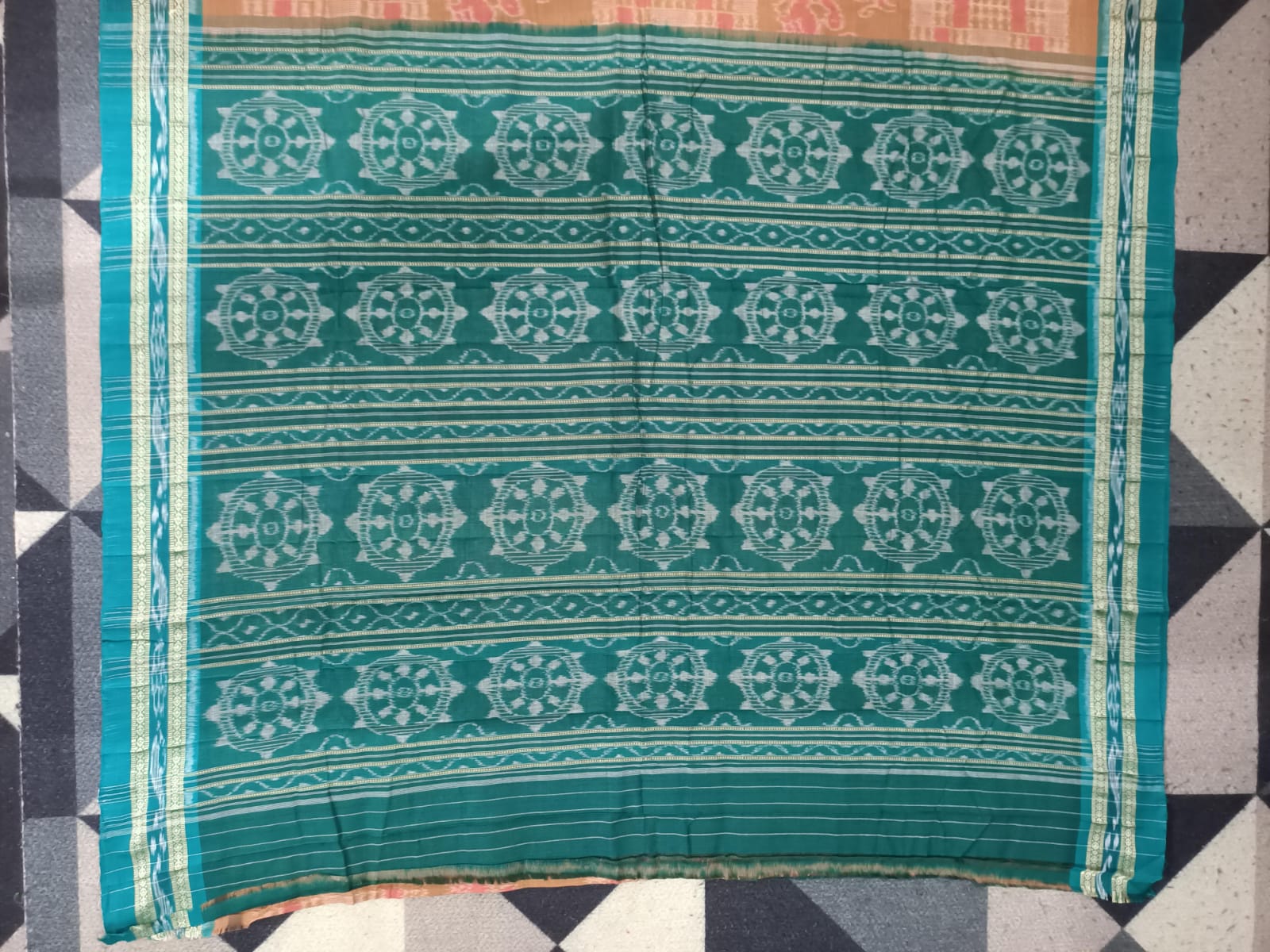 Matha Green Ekat Khandua Cotton Saree