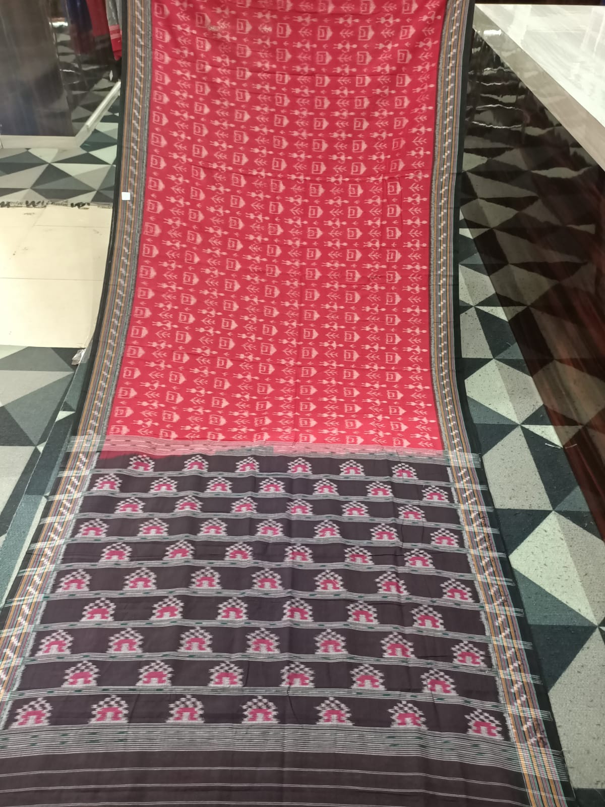 Red Black Tribal House Design Khandua Cotton Saree
