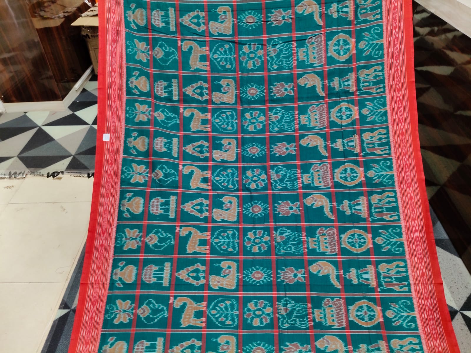 Green Red Nabakothi Khandua Cotton Saree