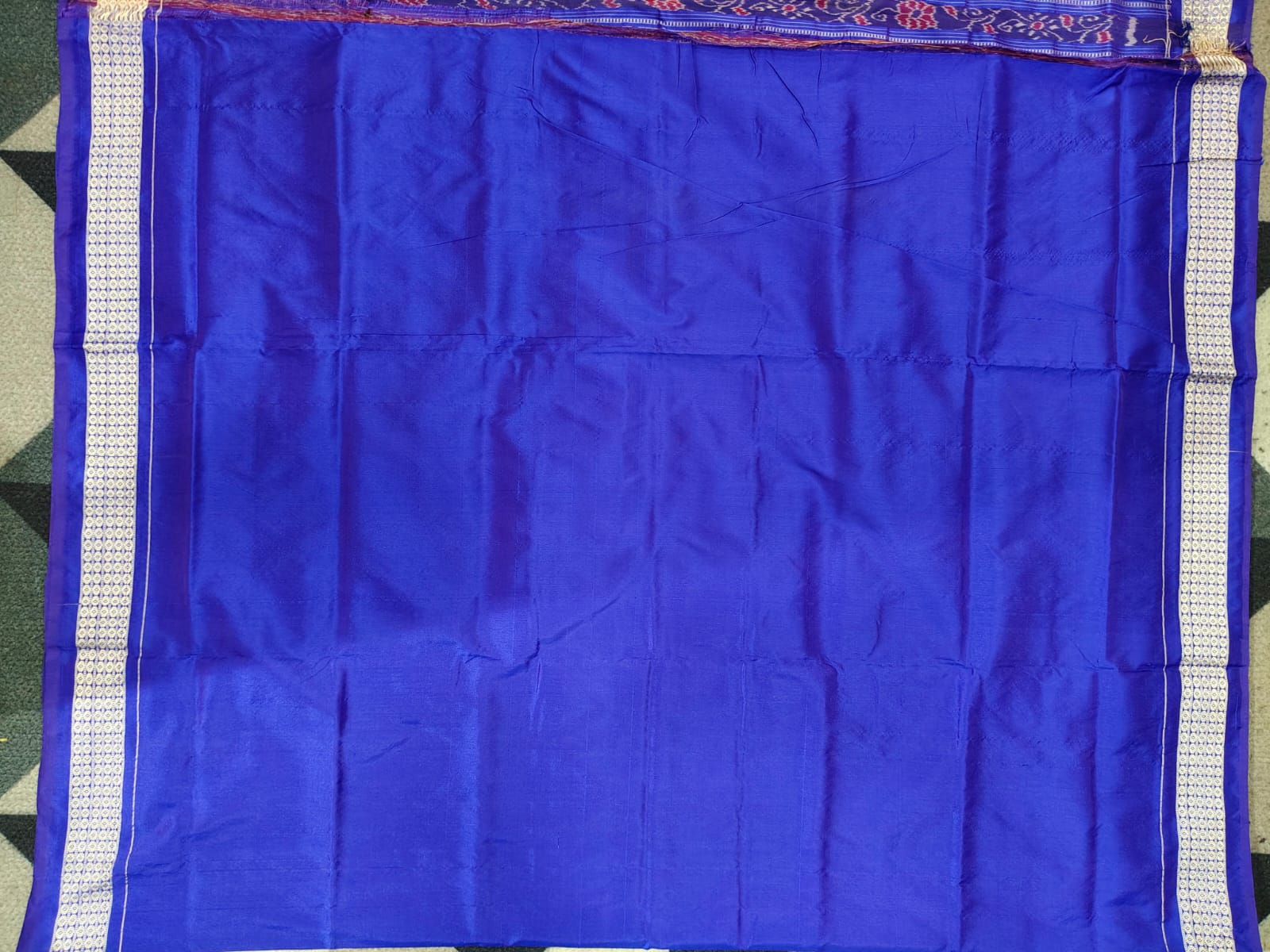 Magenta Blue Round Tribal Tree & Scot Elephant Sambalpuri Semi Silk Saree
