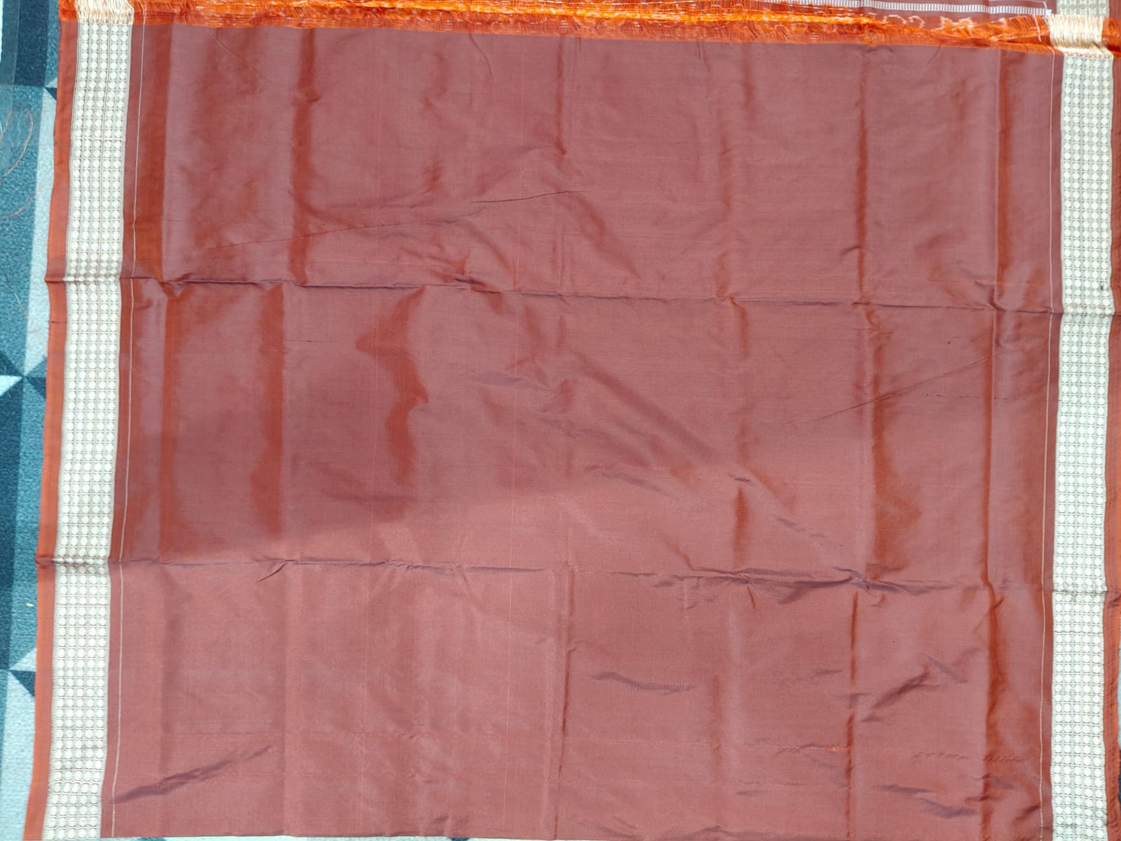 Orange Coffee Round Tribal & Tree Sambalpuri Semi Silk Saree
