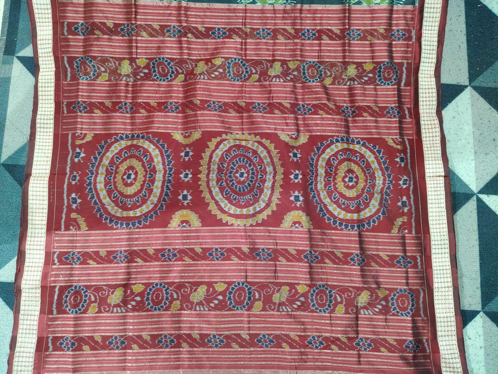 Black Maroon Mehendi Odishi Face Sambalpuri Semi Silk Saree