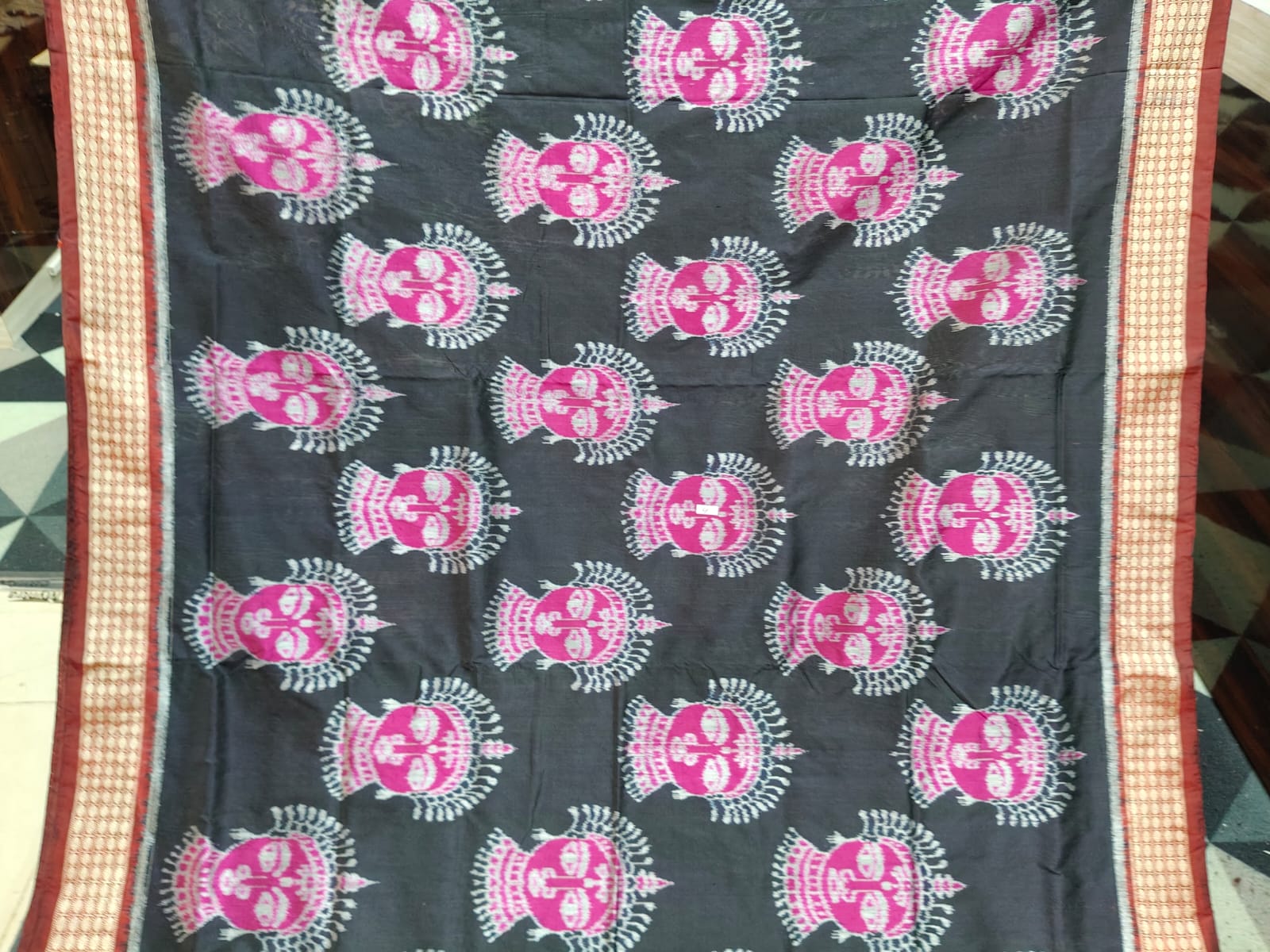 Black Maroon Magenta Odishi Face Sambalpuri Semi Silk Saree