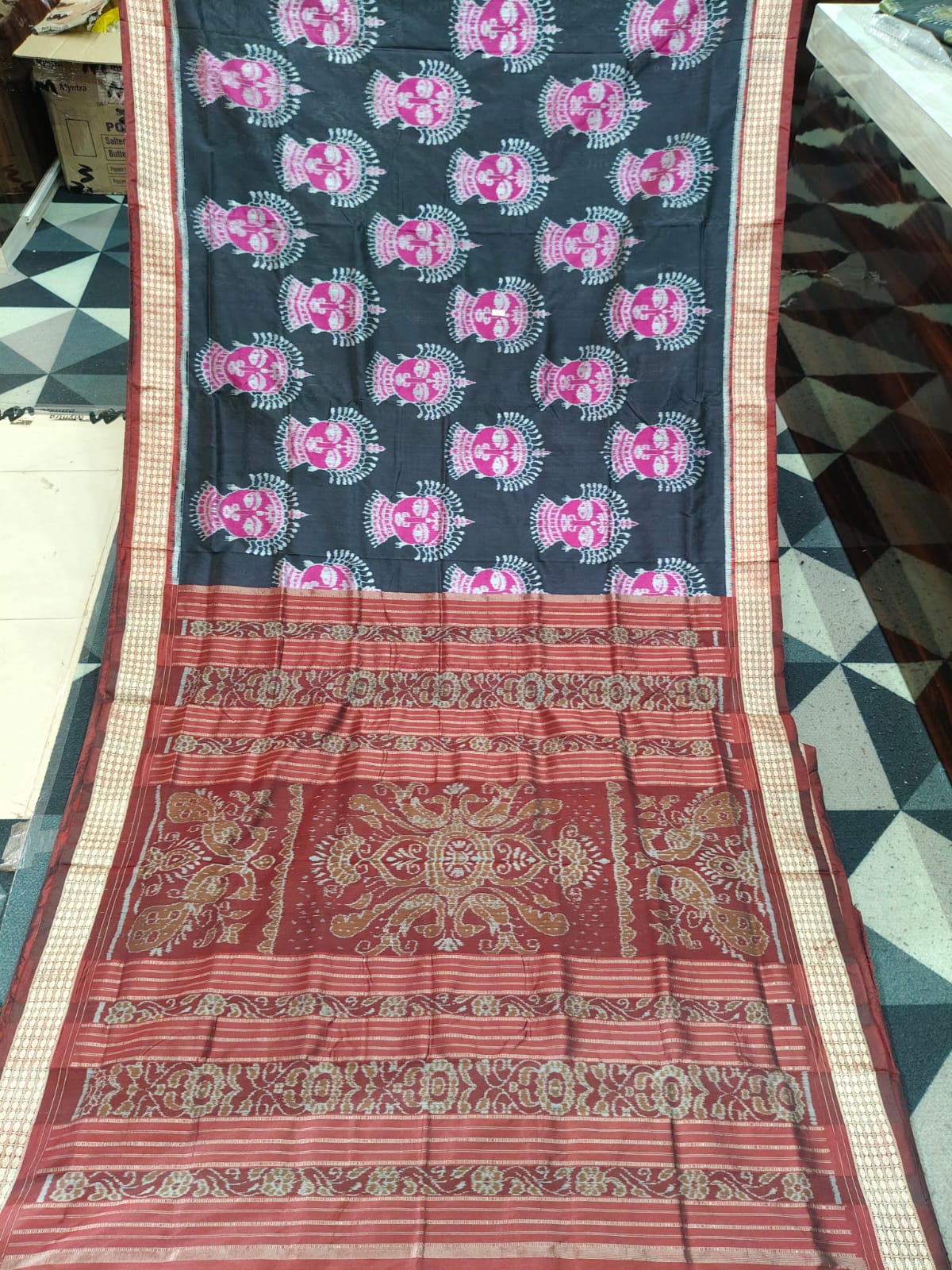 Black Maroon Magenta Odishi Face Sambalpuri Semi Silk Saree