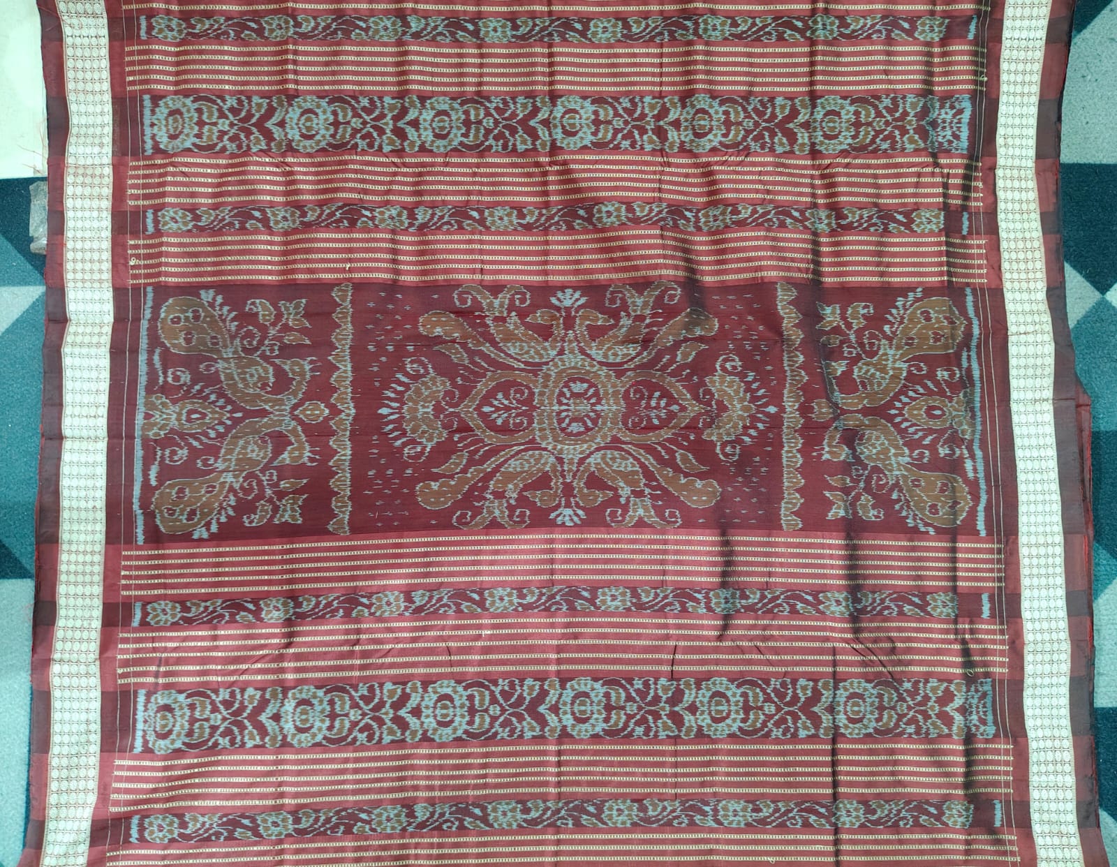 Navy Blue Maroon Magenta Odishi Face Sambalpuri Semi Silk Saree
