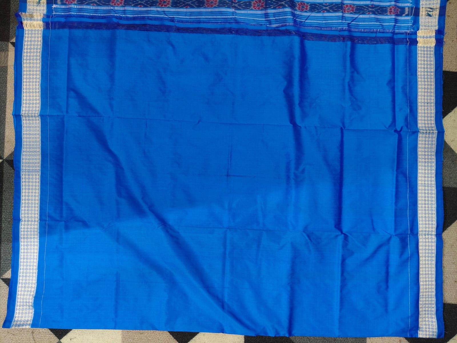 Navy Blue Copper Sulphate Magenta Odishi Face Sambalpuri Semi Silk Saree