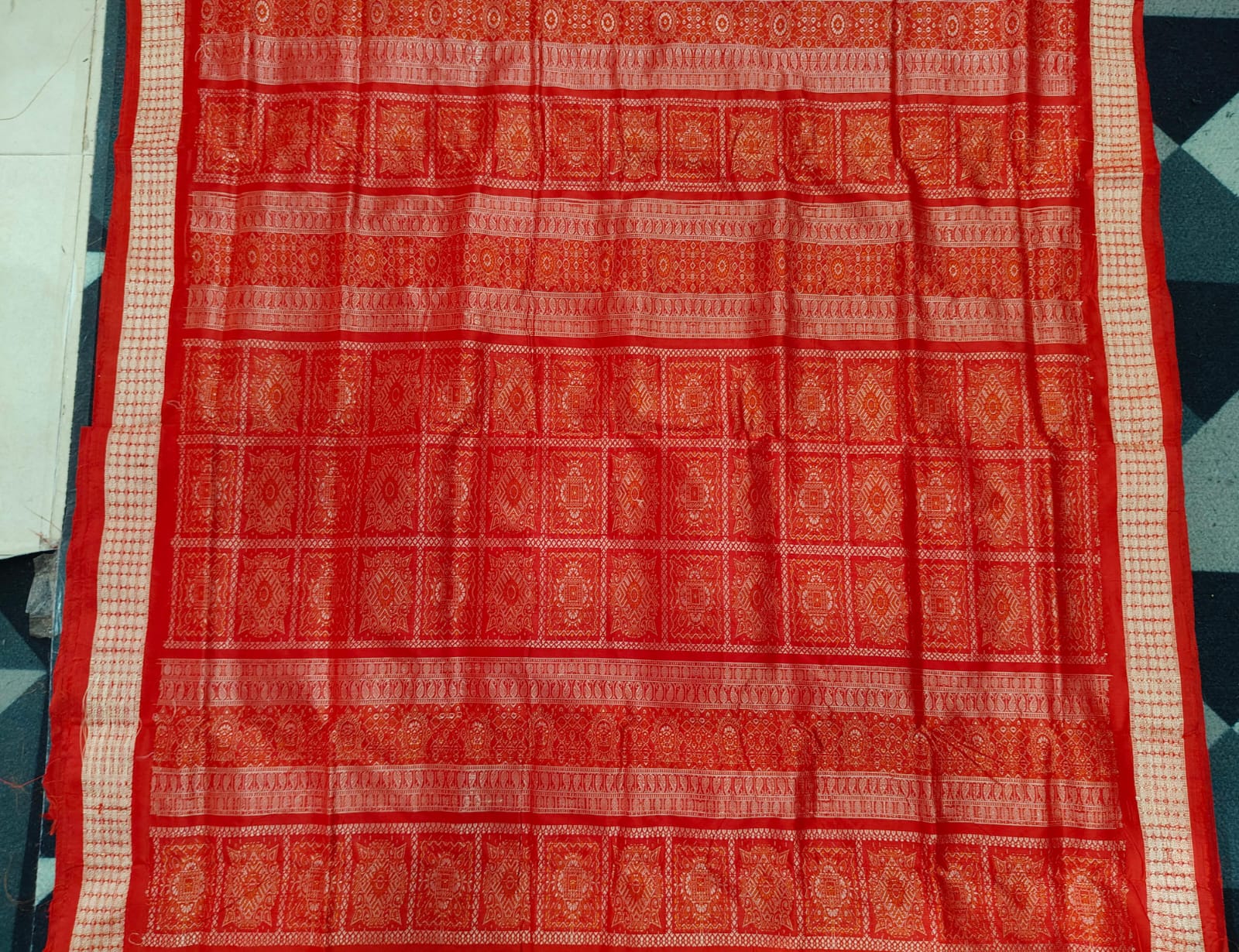 Peach Red Mini Buti Odisha Handloom Bomkai Silk Saree