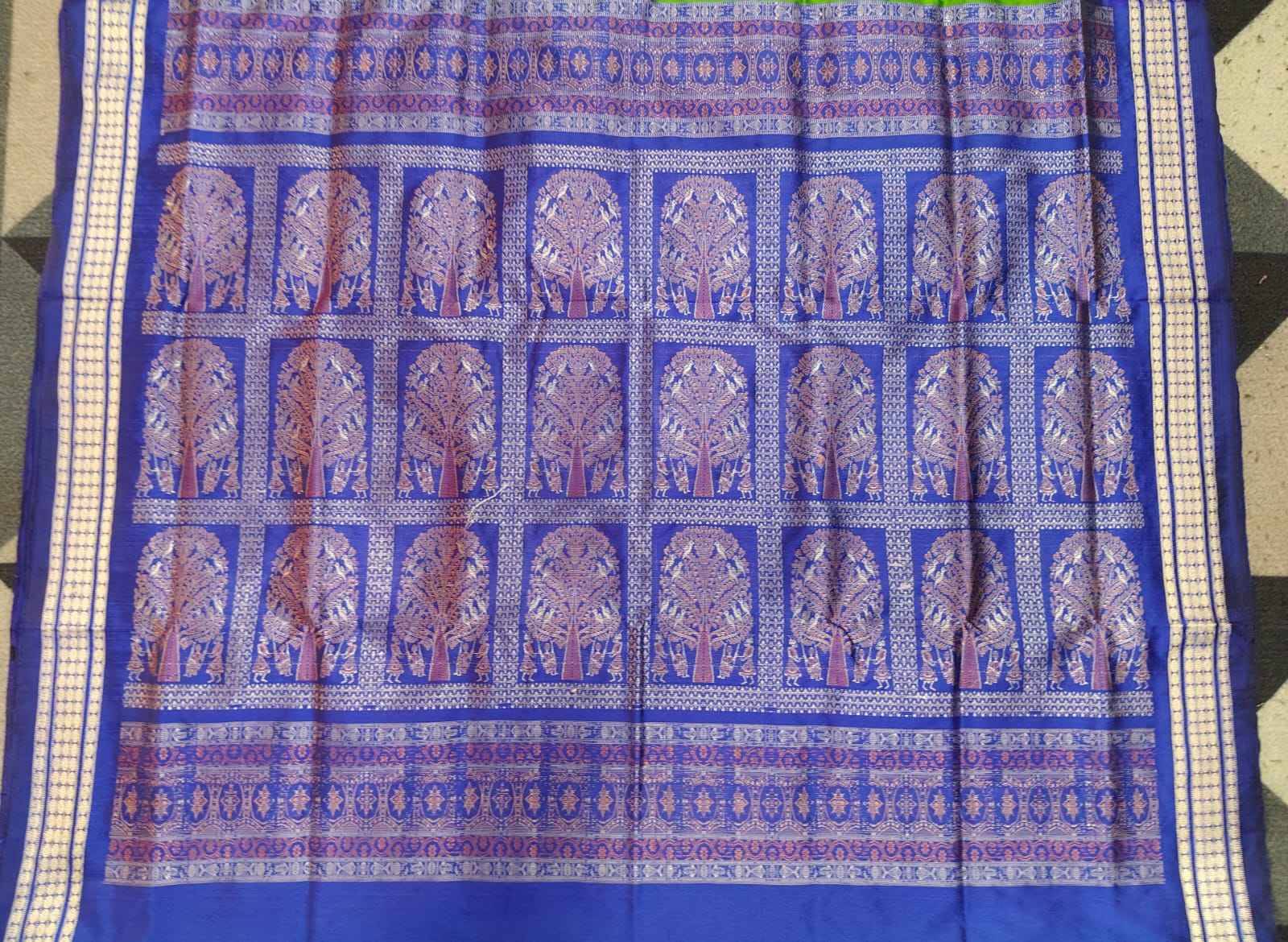 Parrot Green Blue Mini Buti Odisha Handloom Bomkai Silk Saree