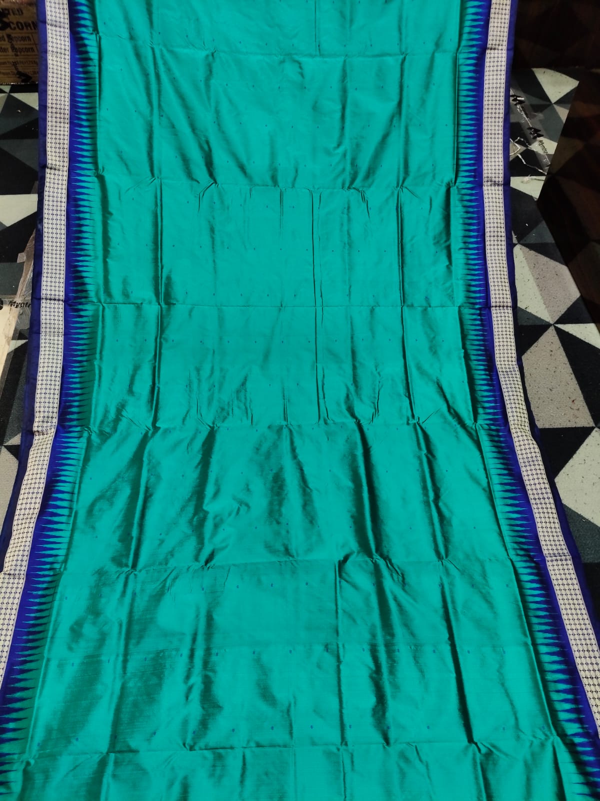 Sea Green Blue Mini Buti Bomkai Silk Saree