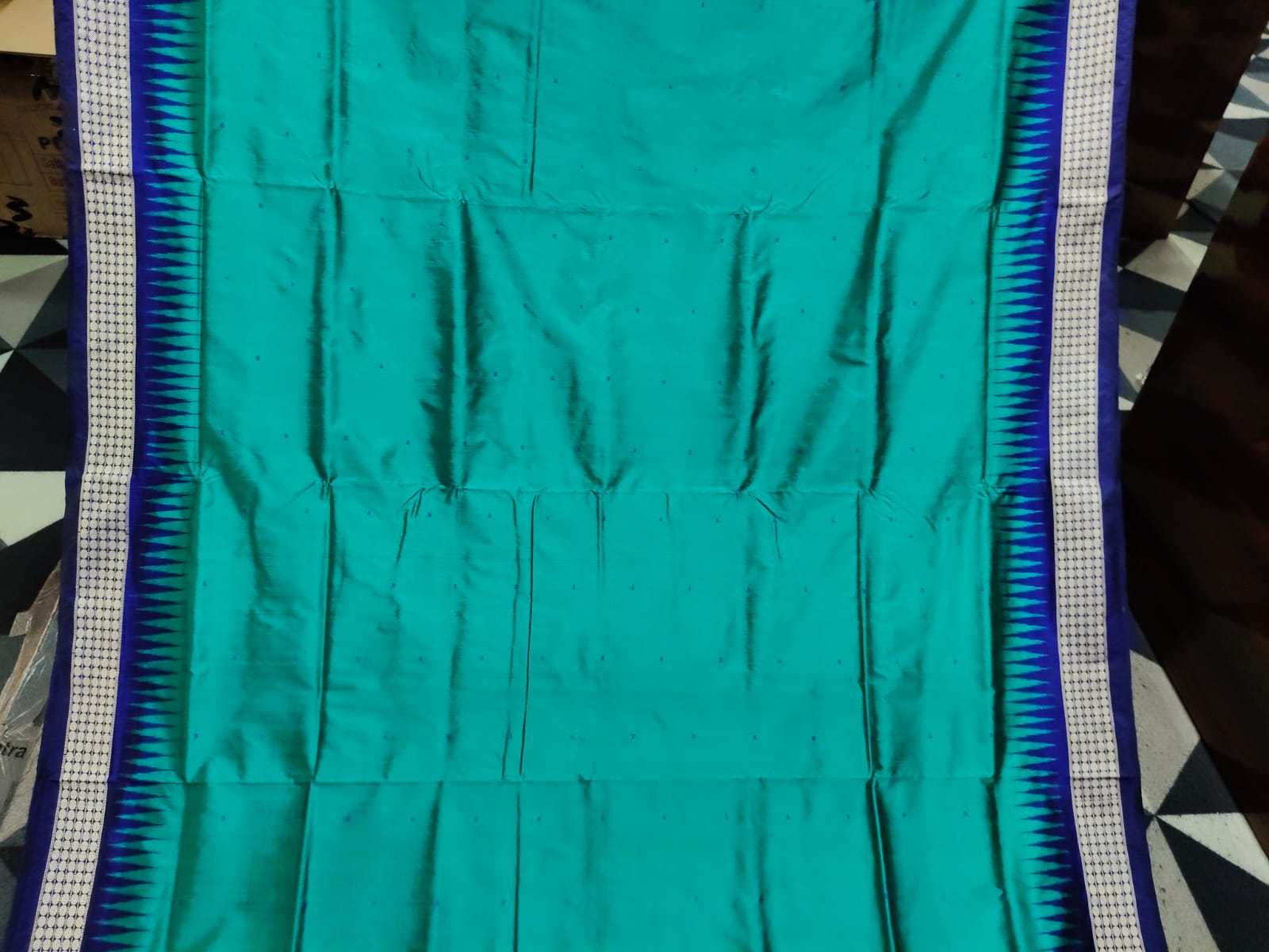 Sea Green Blue Mini Buti Bomkai Silk Saree