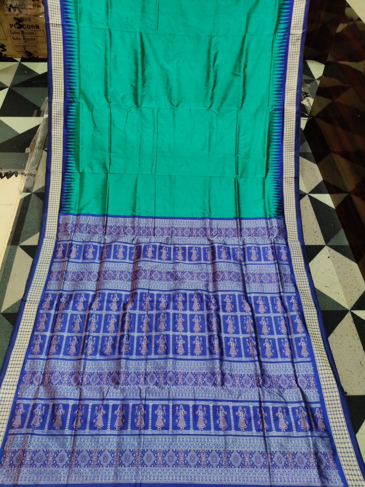 Sea Green Blue Mini Buti Bomkai Silk Saree