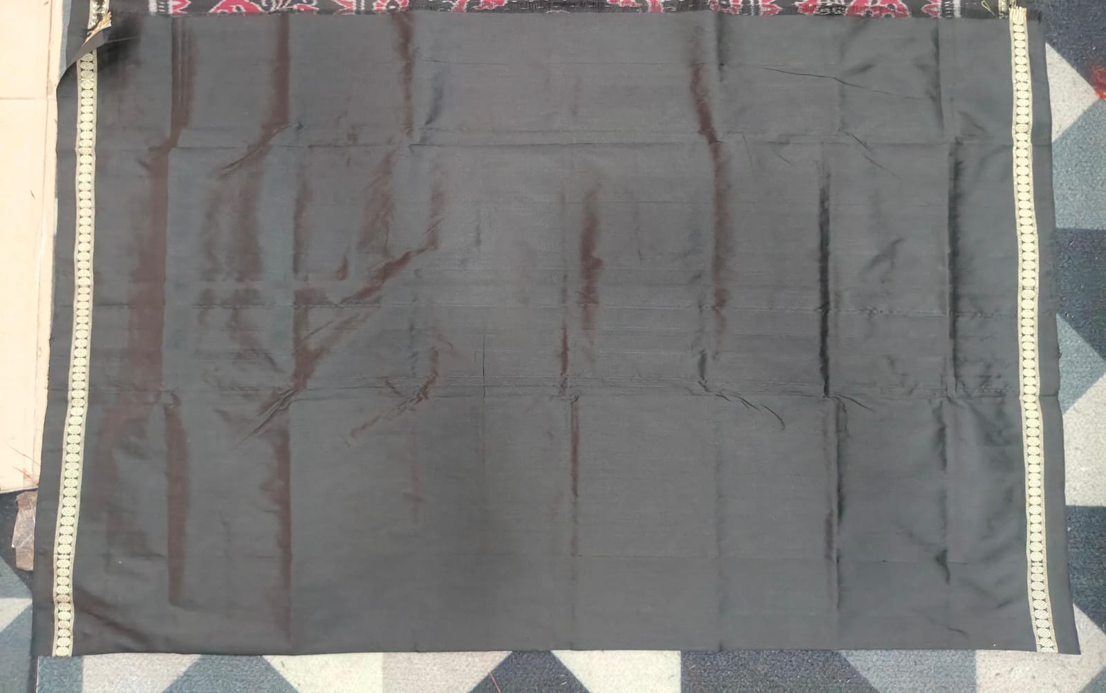 Forest Green Black Single Border Mini Buti Bomkai Silk Saree
