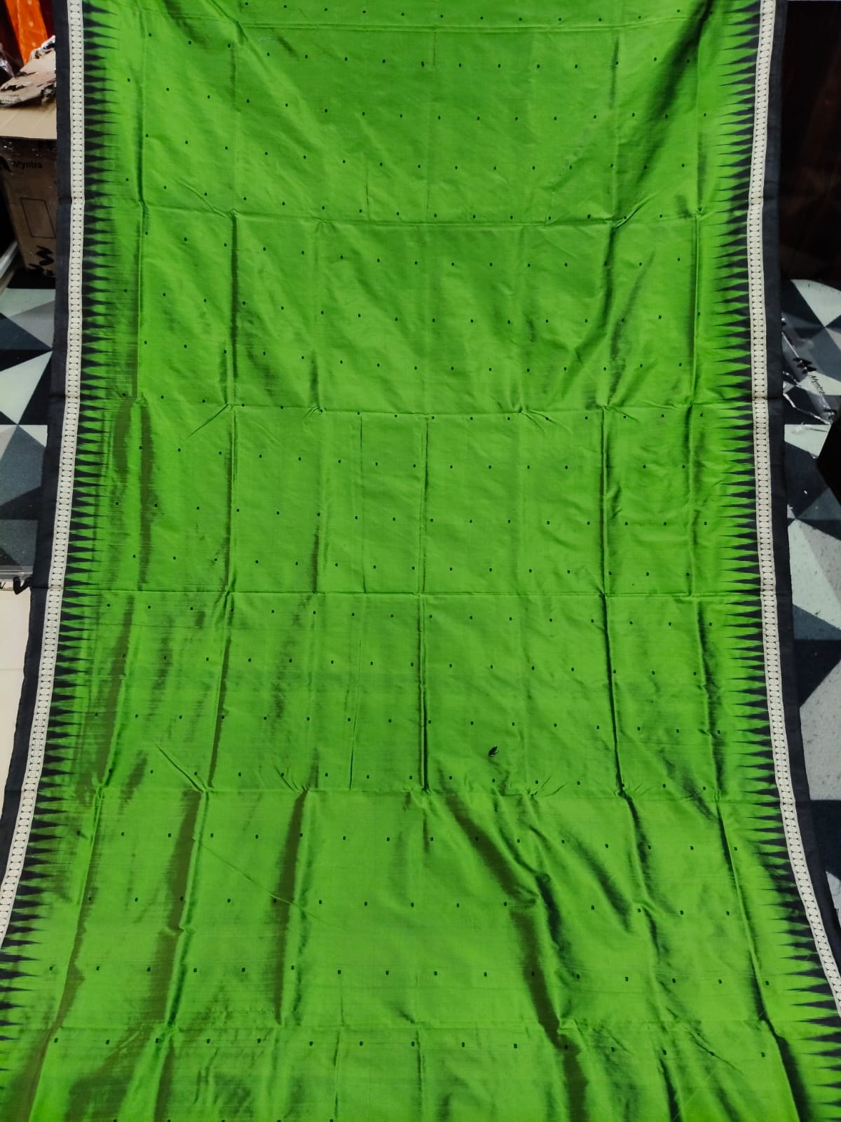 Forest Green Black Single Border Mini Buti Bomkai Silk Saree