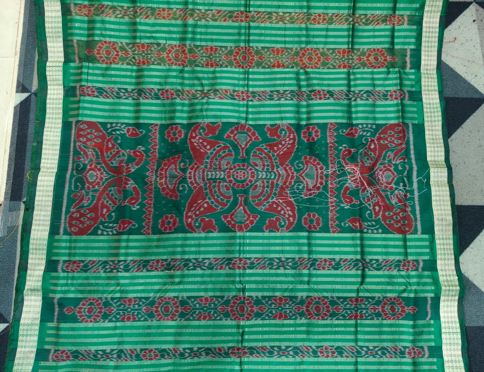 Mustard Yellow Green Mini Buti Bomkai Silk Saree