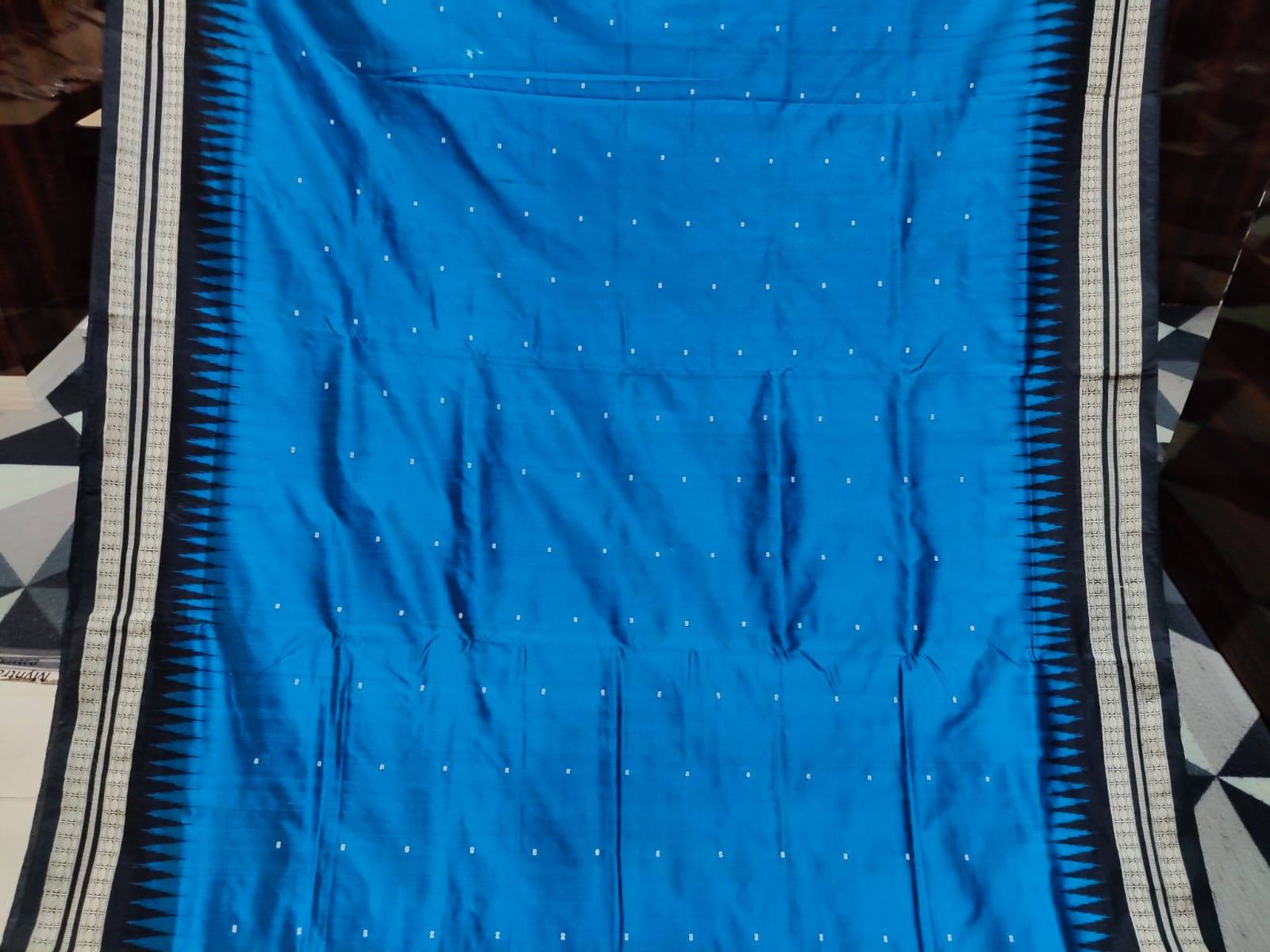 Peacock Blue Black Mini Buti Bomkai Silk Saree