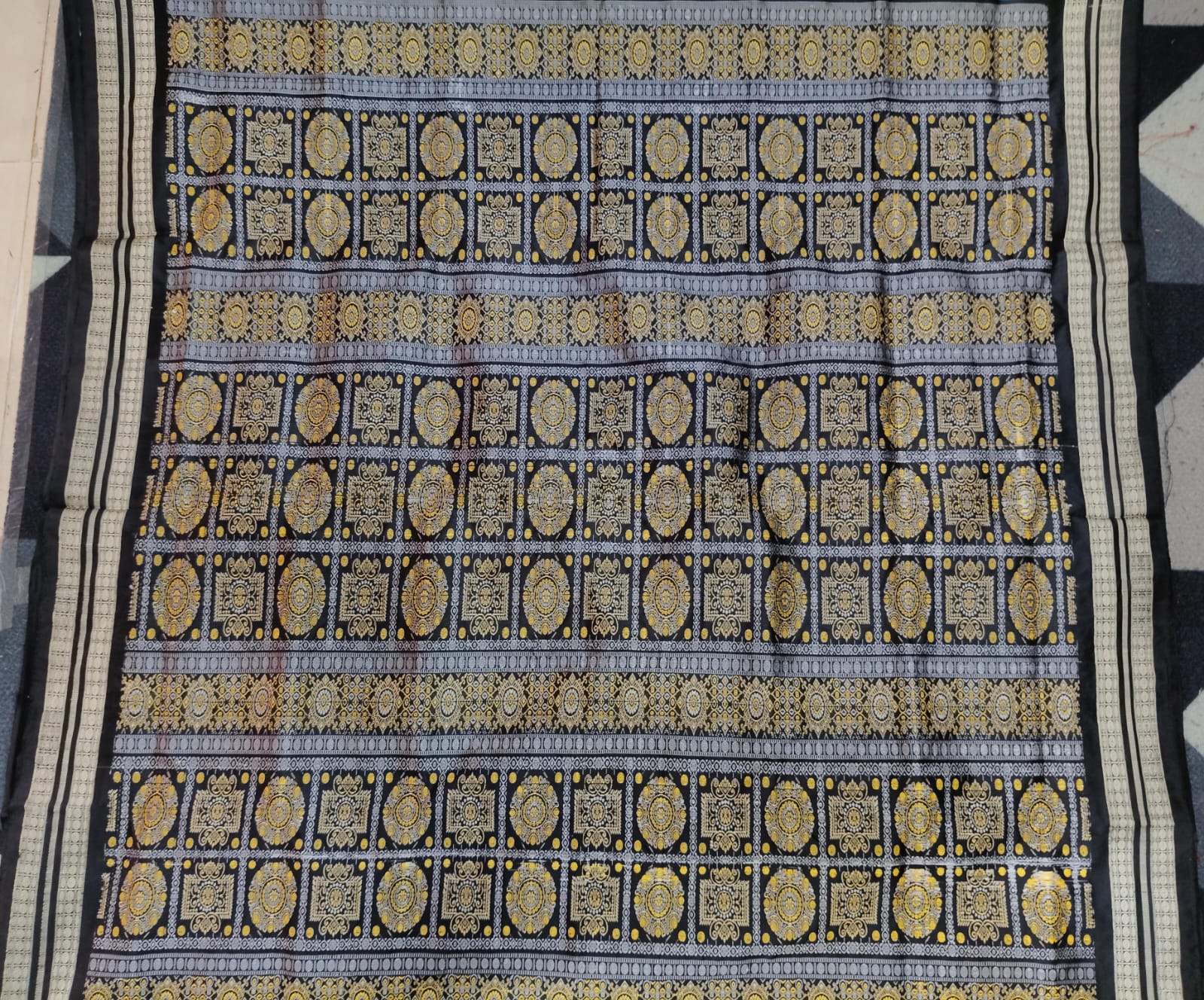 Peacock Blue Black Mini Buti Bomkai Silk Saree