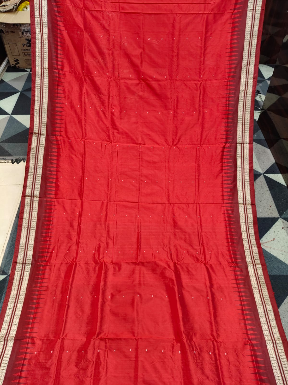 Red Maroon Mini Buti Bomkai Silk Saree