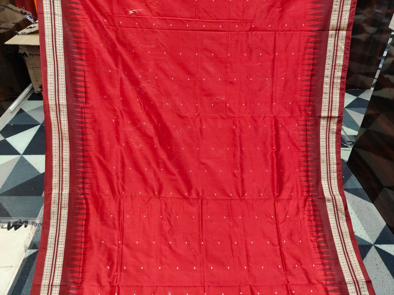 Red Maroon Mini Buti Bomkai Silk Saree