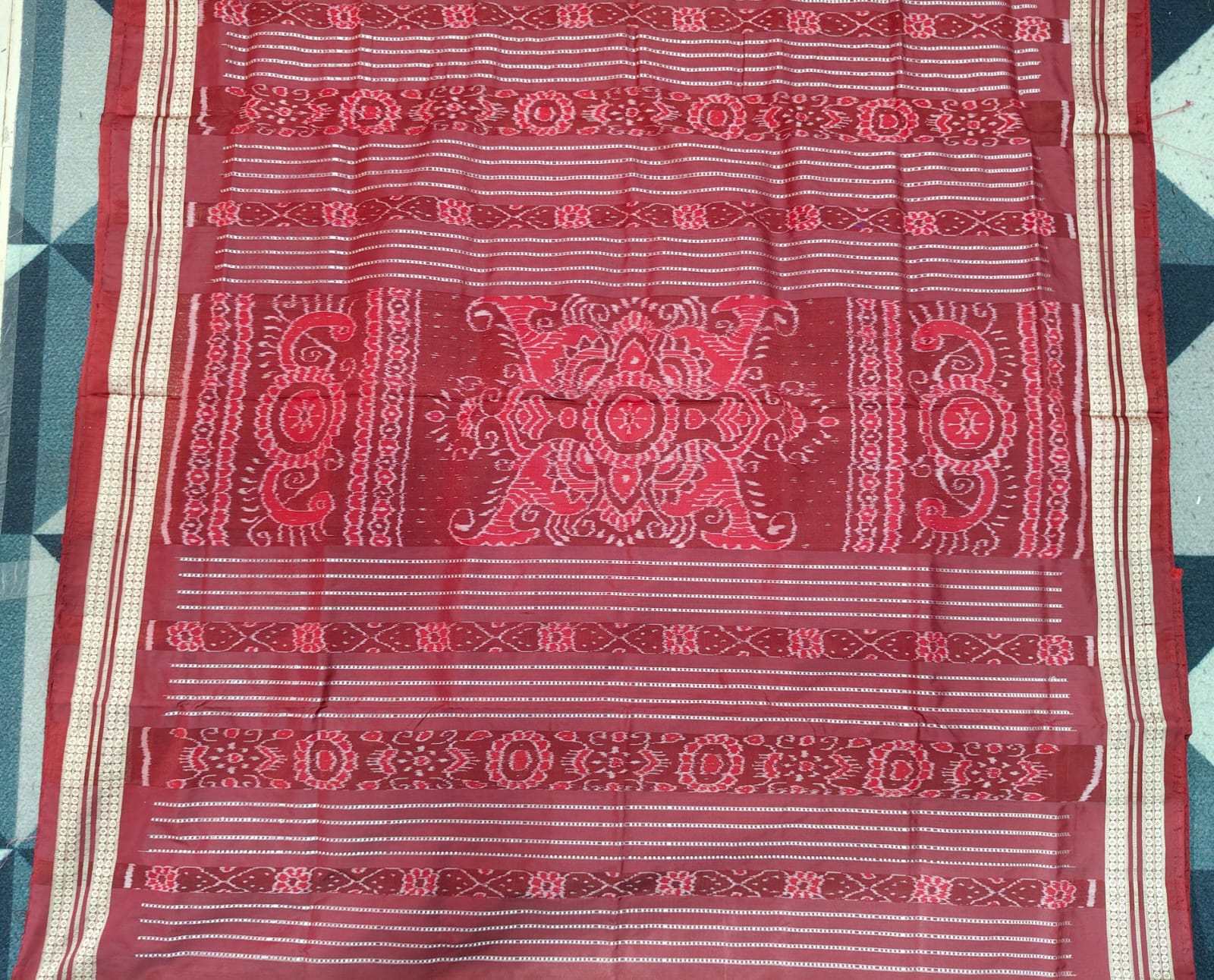 Red Maroon Mini Buti Bomkai Silk Saree