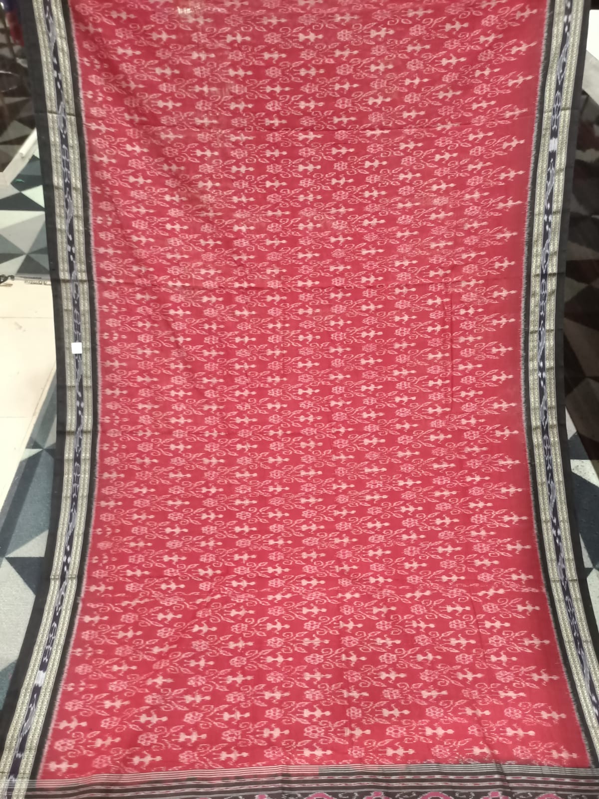 Red Black Tribal Design Khandua Cotton Saree