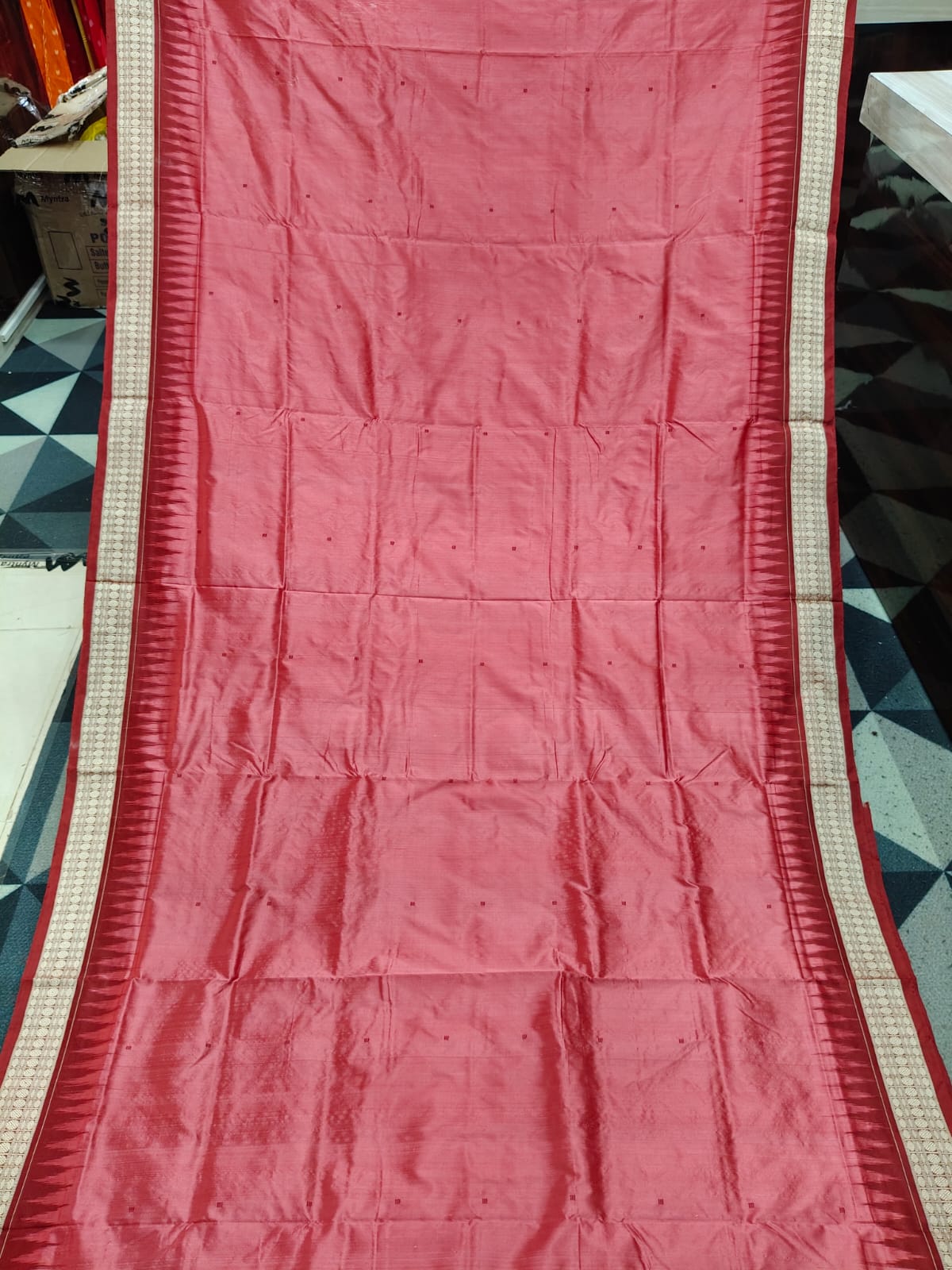 Peach Maroon Mini Buti Bomkai Silk Saree